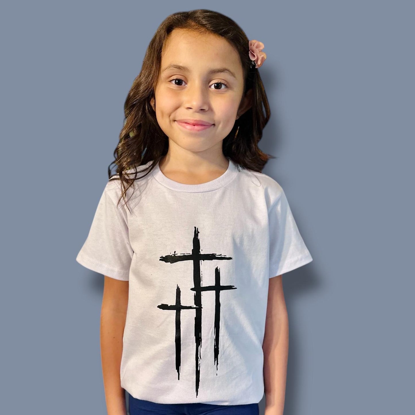LITTLE DISCIPLES COLLECTION: THREE CROSSES, KIDS T-SHIRT, WHITE
