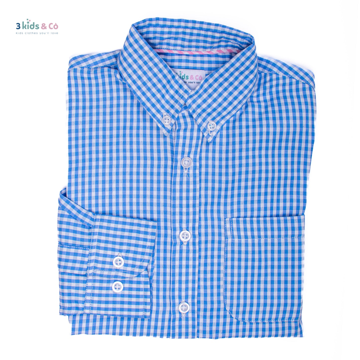 Boys' Long Sleeve Button Down All-Season Gingham Blue Plaid
