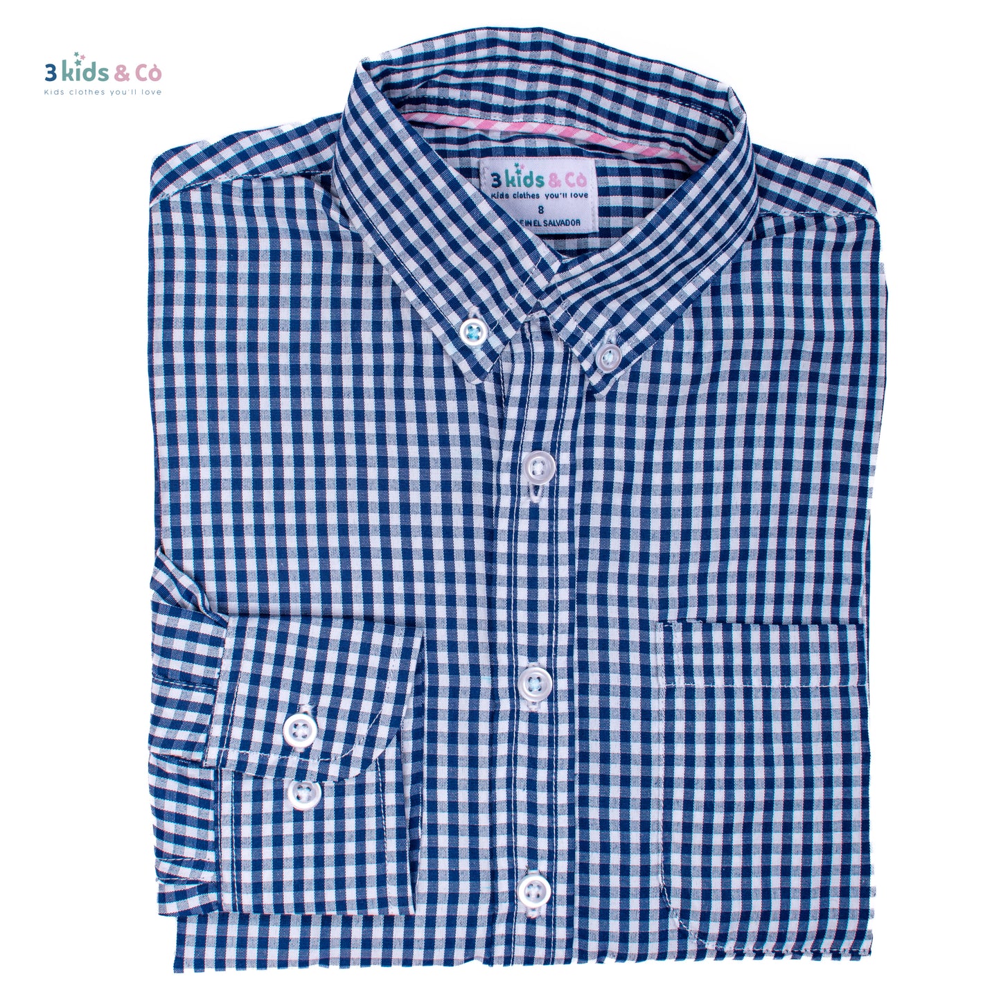 Boys' Long Sleeve Button Down All-Season Gingham Navy Plaid
