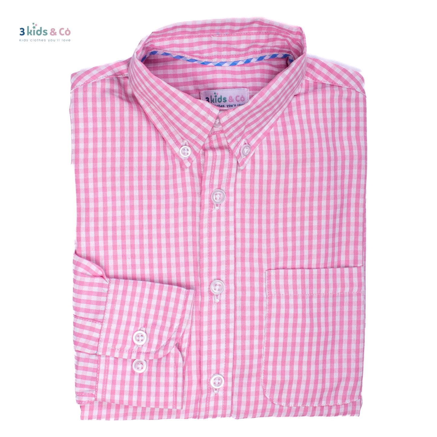 Boys' Long Sleeve Button Down All-Season Gingham Pink Plaid