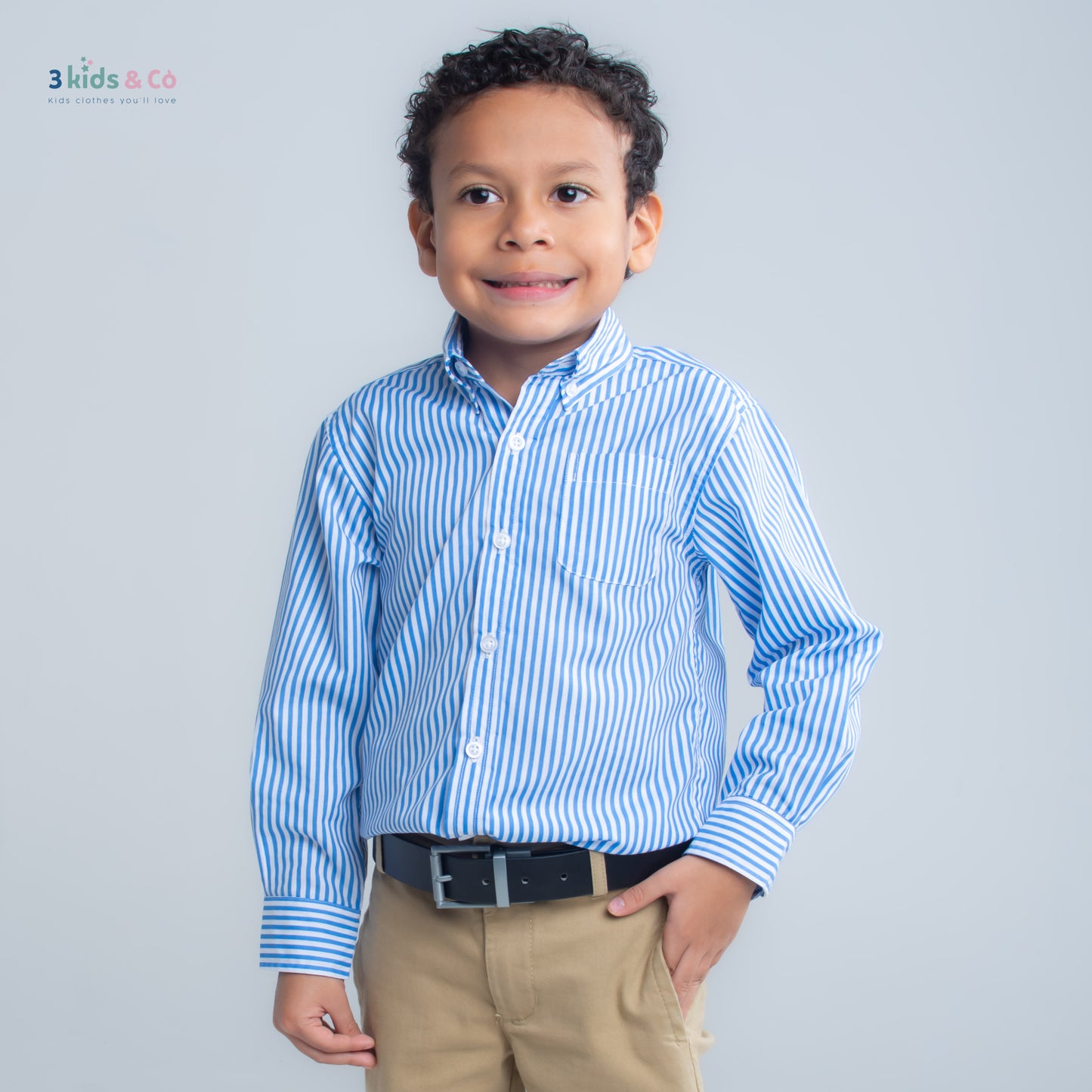 Boys' Button Down Long Sleeve Blue Striped Shirt