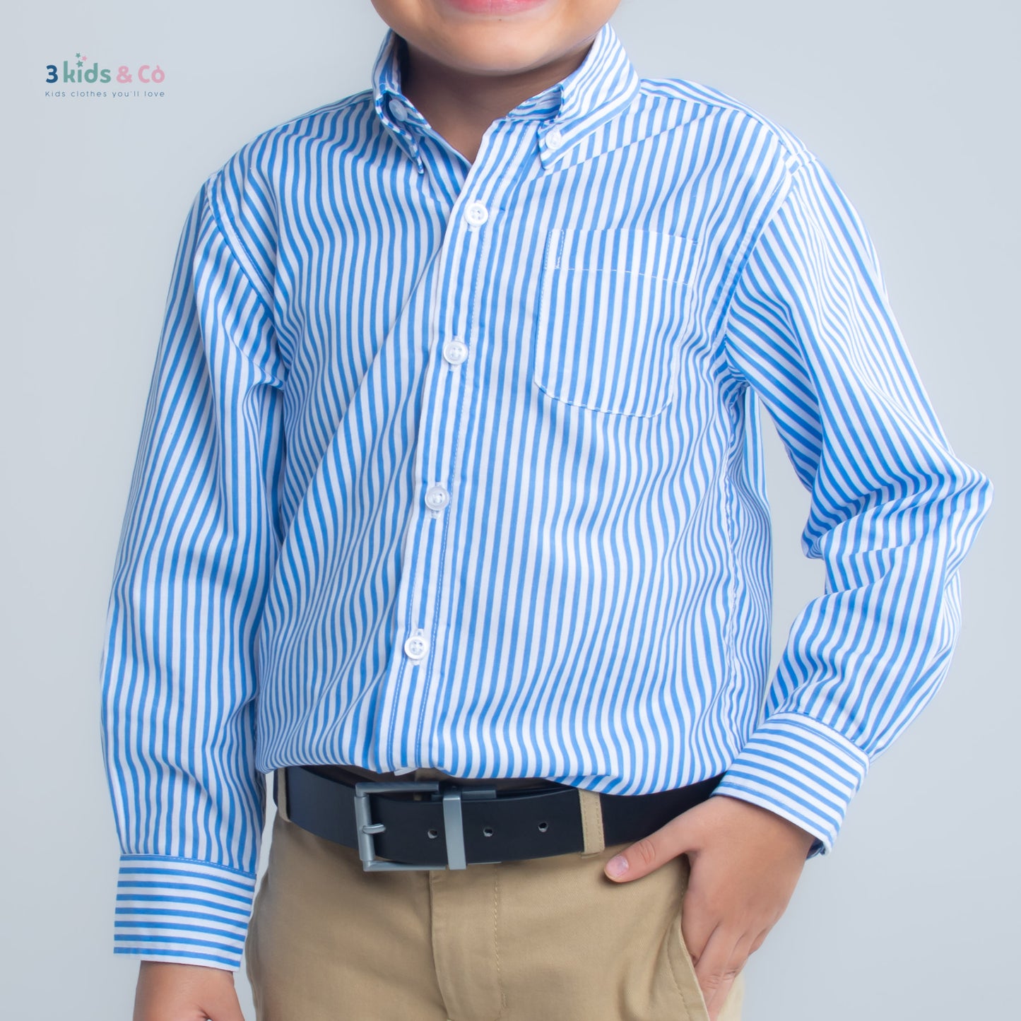 Boys' Button Down Long Sleeve Blue Striped Shirt