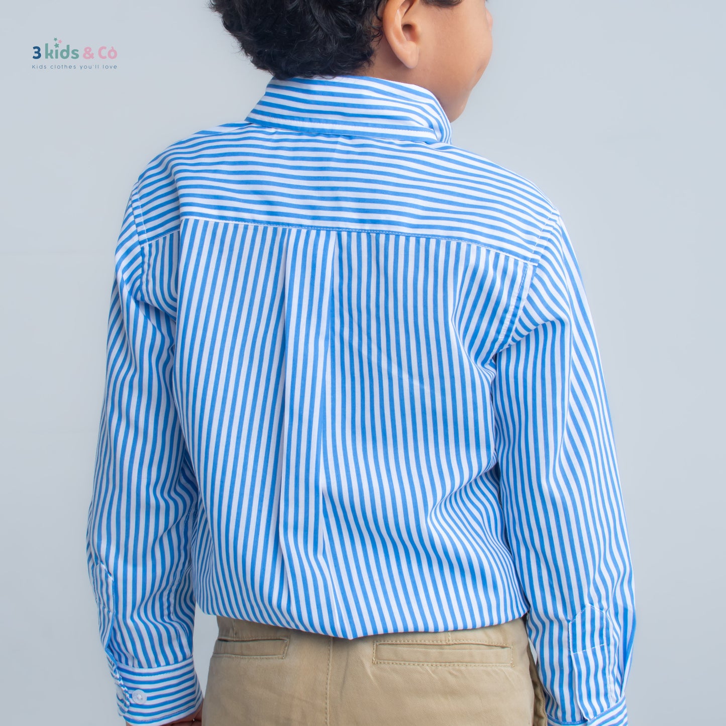 Boys' Button Down Long Sleeve Blue Striped Shirt