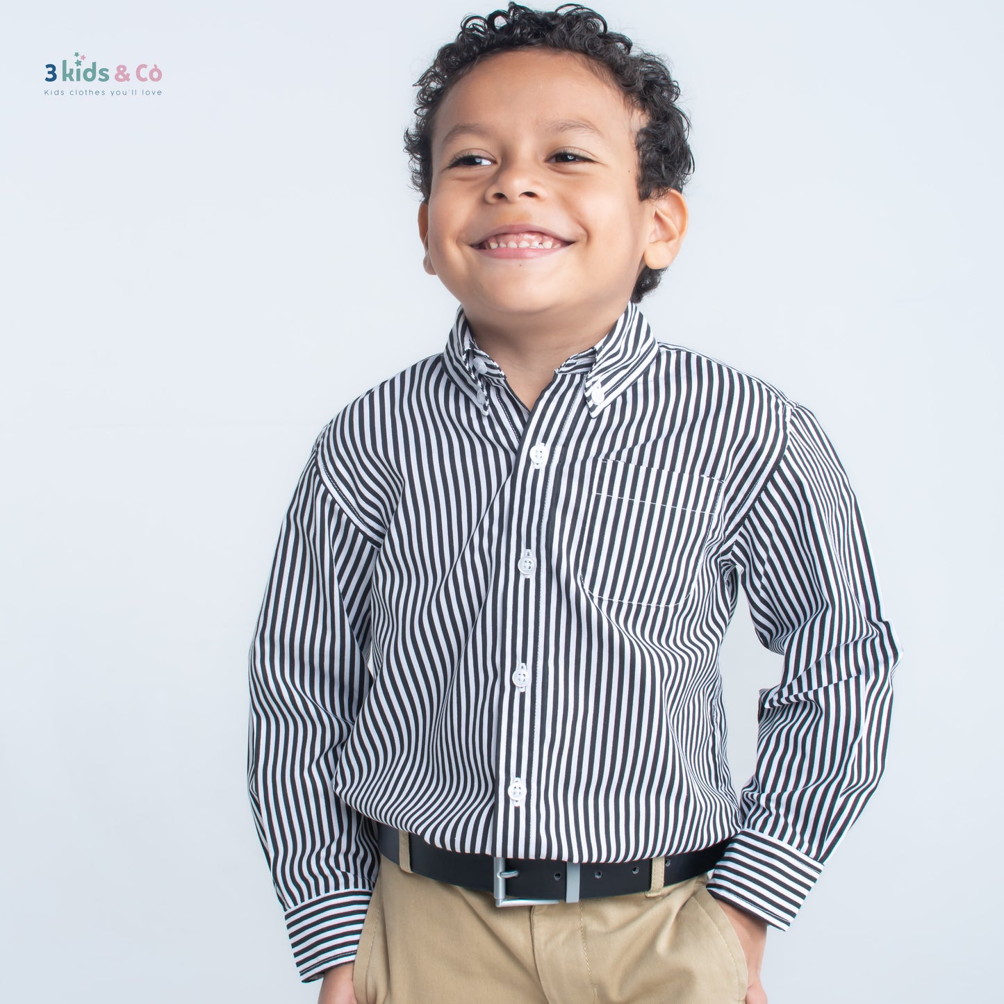 Boys' Button Down Long Sleeve Black Striped Shirt