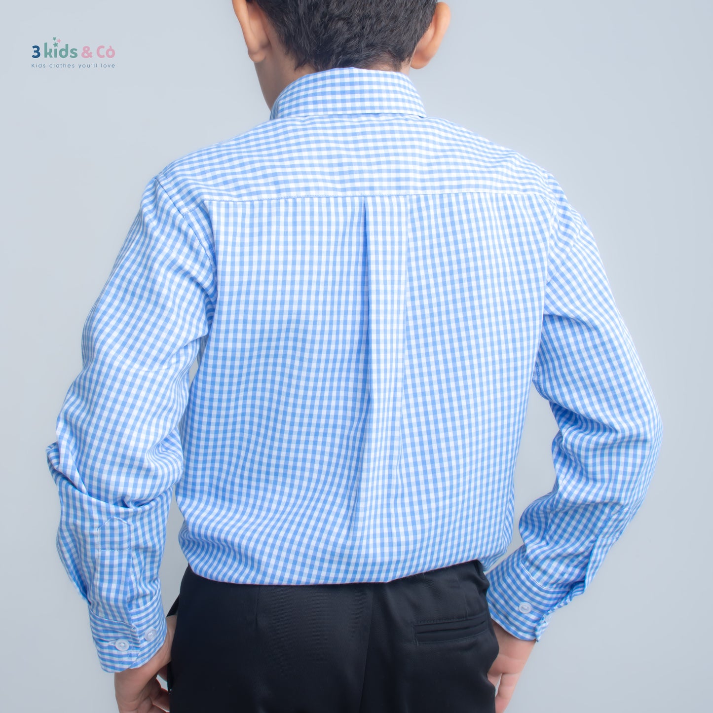 Boys' Long Sleeve Button Down All-Season Gingham Blue Plaid