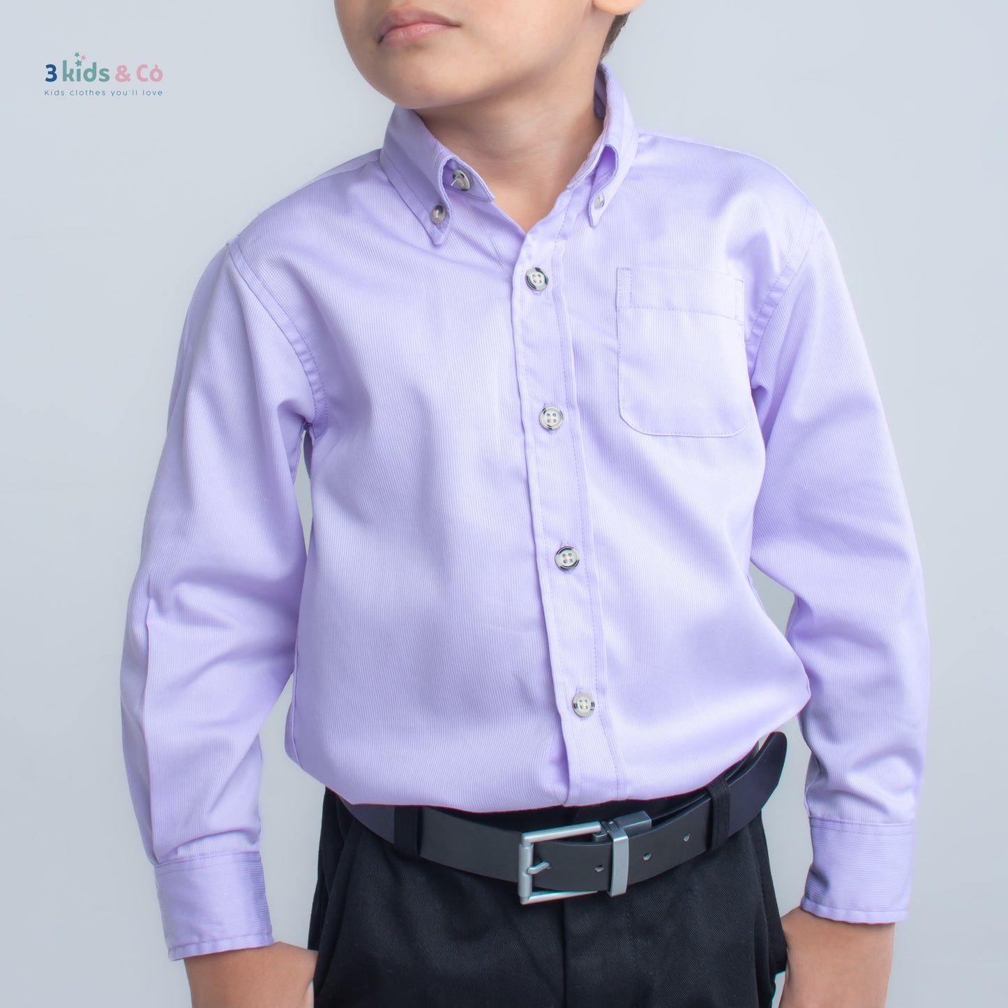 Boys' Button Down Long Sleeve Pique Periwinkle Textured Solids