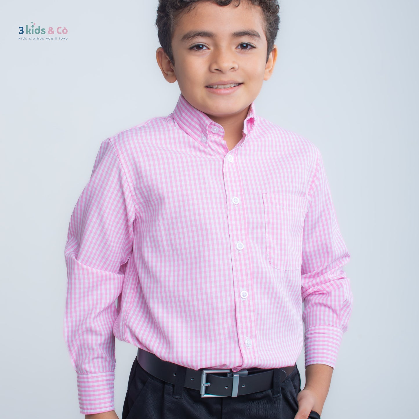 Boys' Long Sleeve Button Down All-Season Gingham Pink Plaid