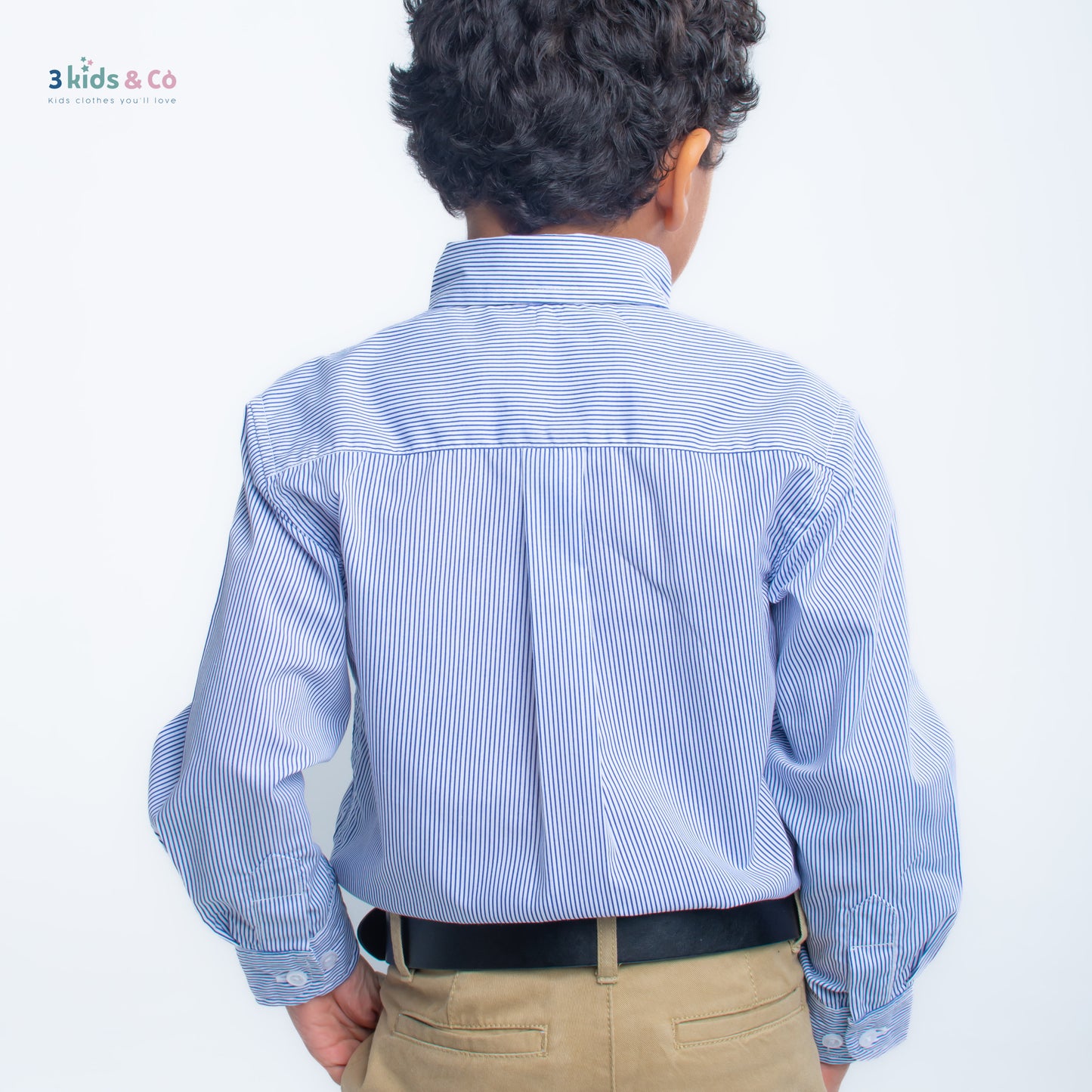 Boys' Long Sleeve Button Down Navy Pinstriped Shirt