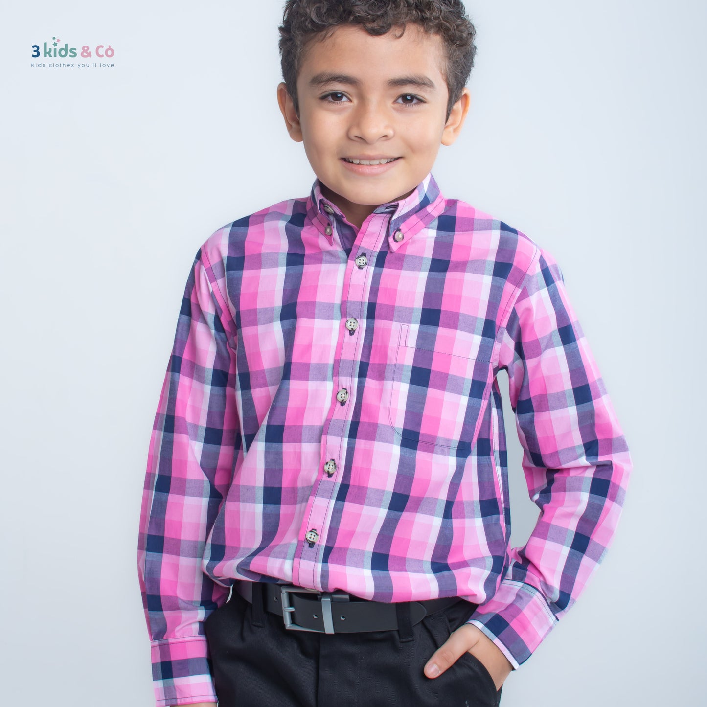 Boys' Long Sleeve Button Down Pink Madras Plaid