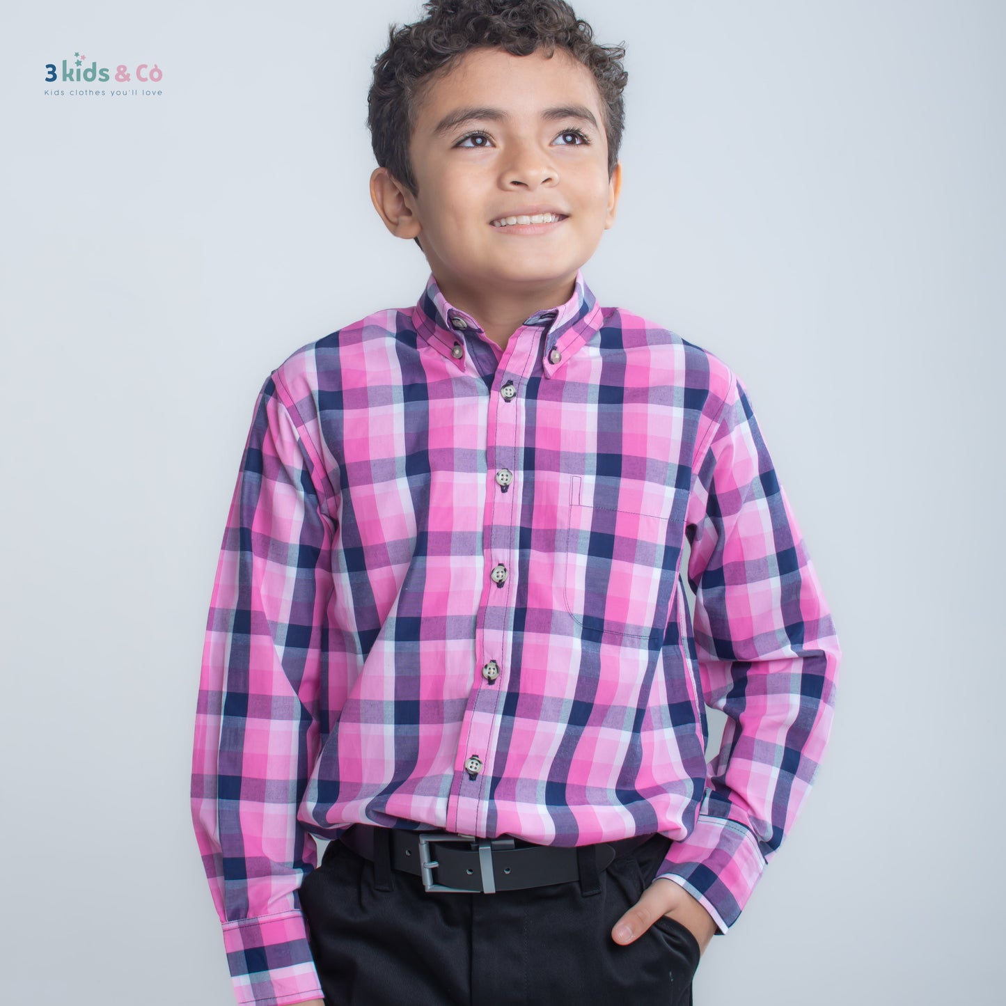 Boys' Long Sleeve Button Down Pink Madras Plaid