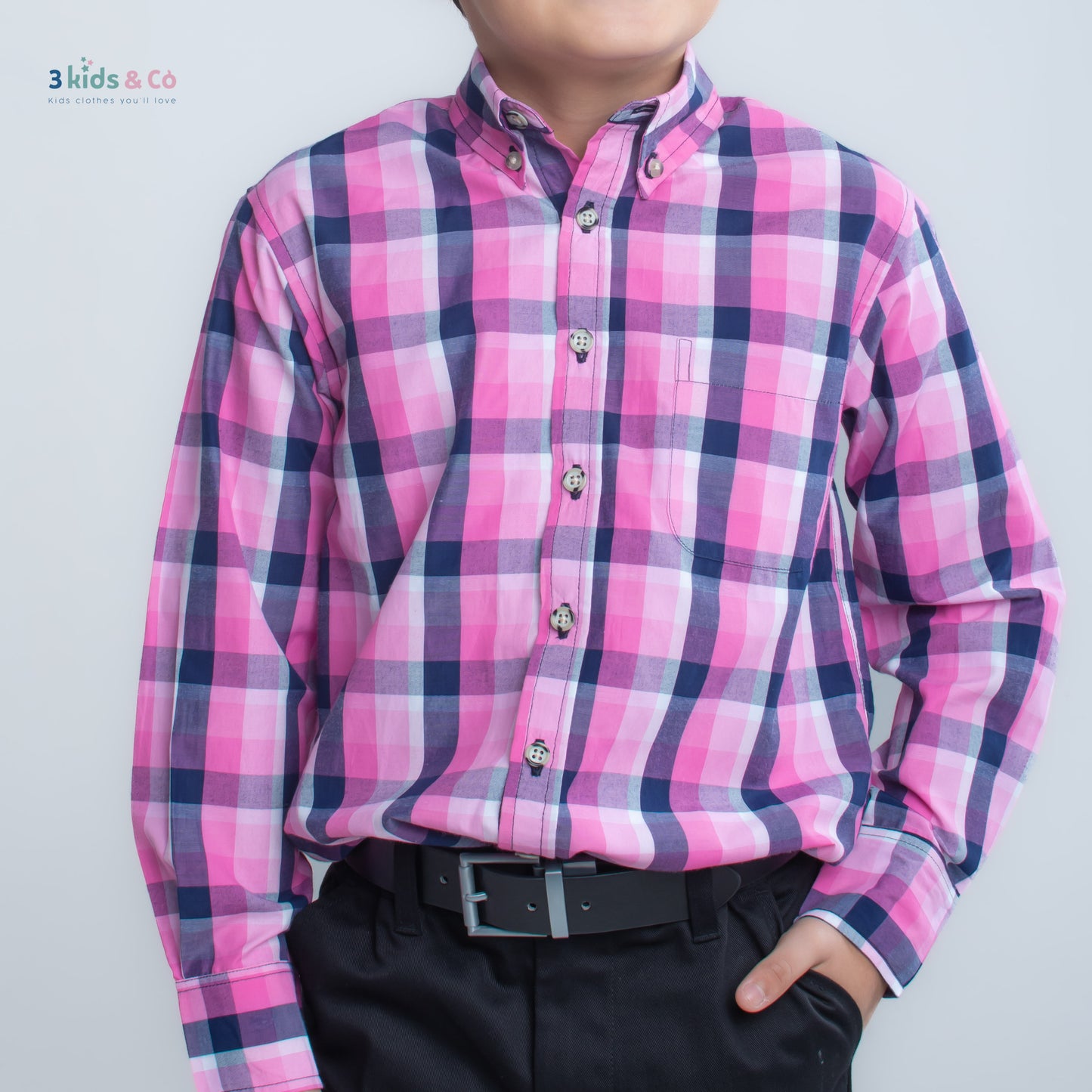 Boys' Long Sleeve Button Down Pink Madras Plaid