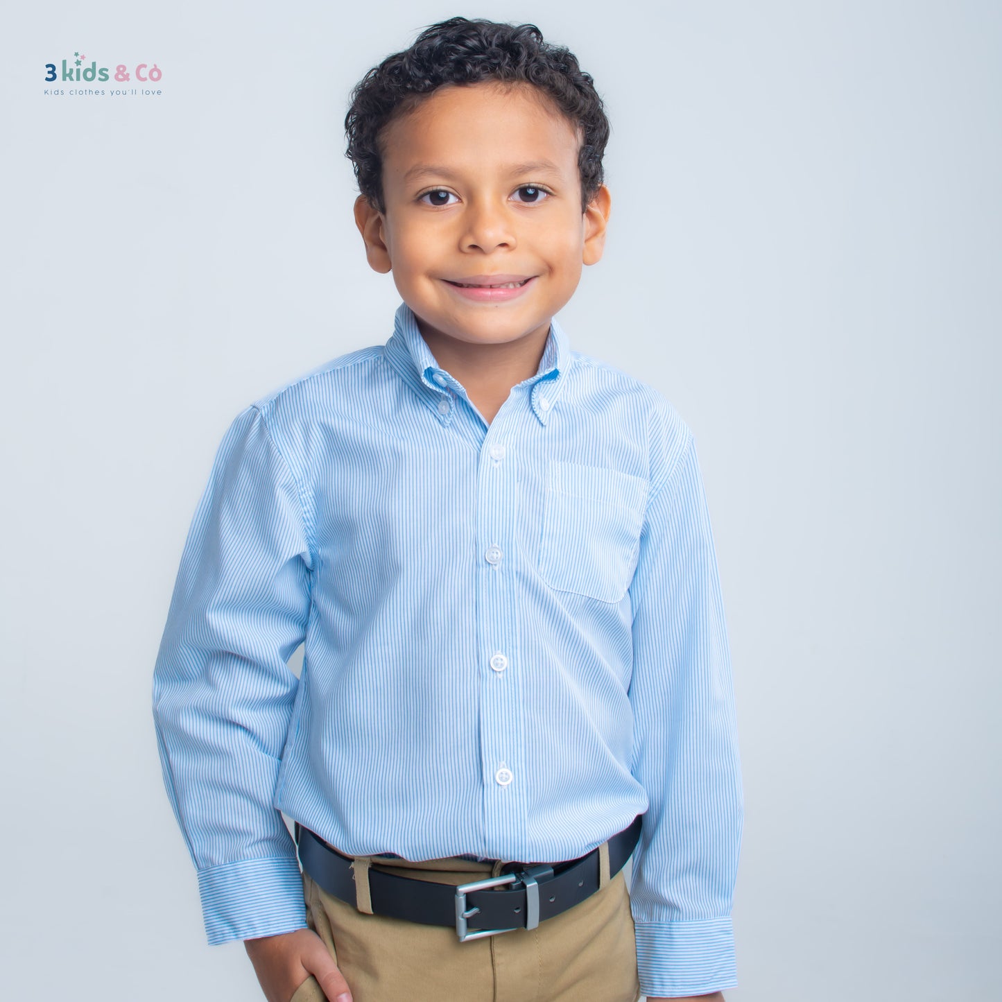Boys' Long Sleeve Button Down Blue Pinstriped Shirt