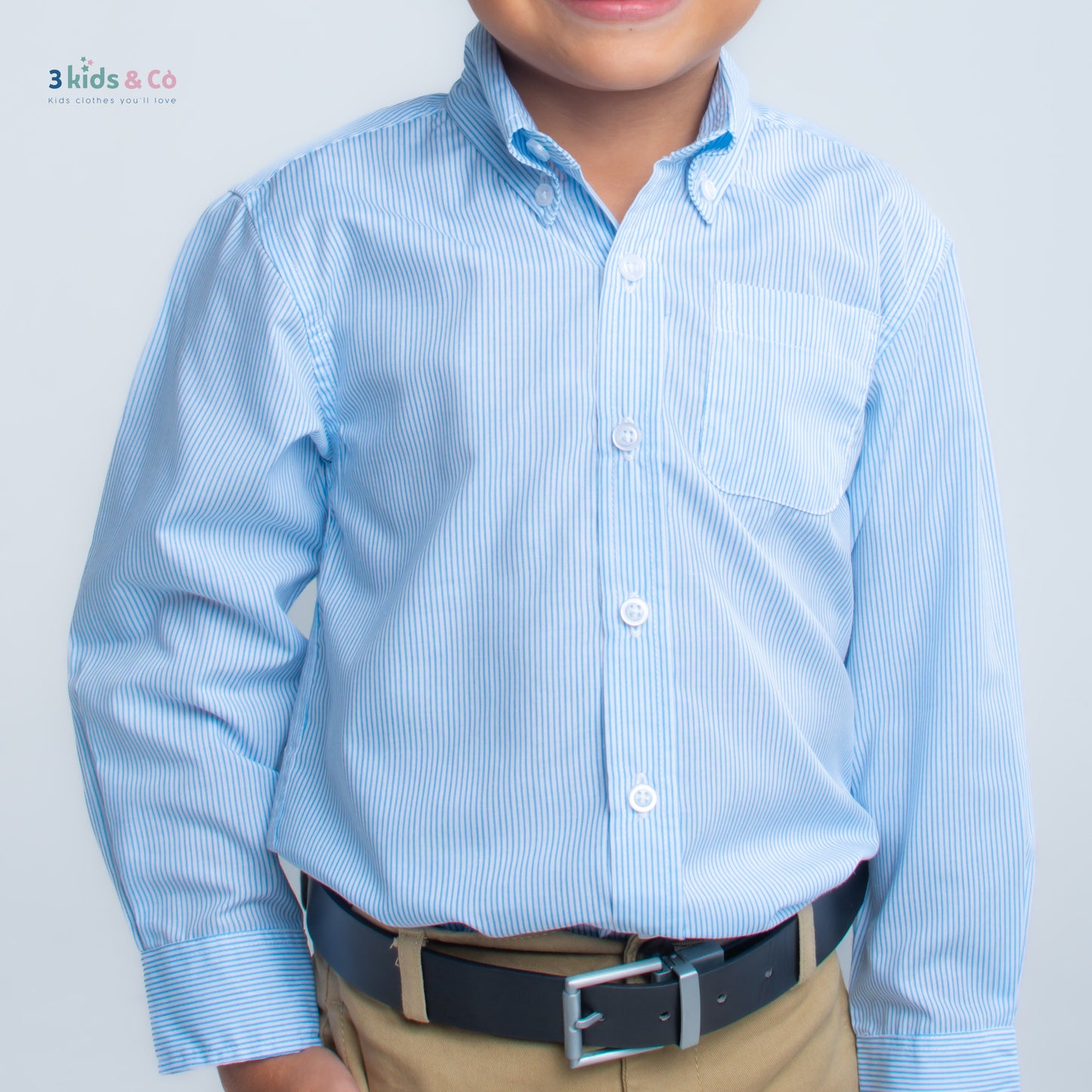 Boys' Long Sleeve Button Down Blue Pinstriped Shirt