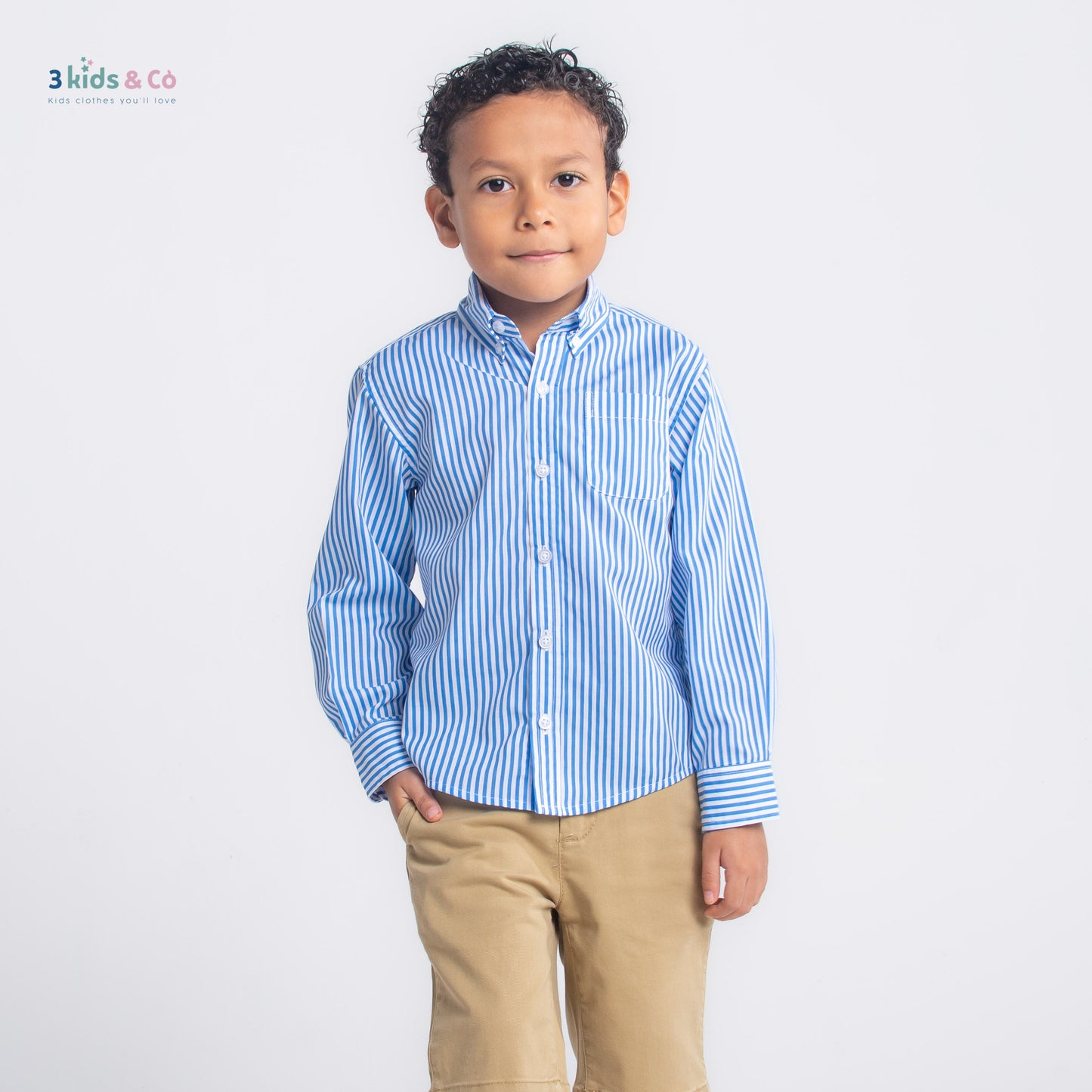 Boys' Button Down Long Sleeve Blue Striped Shirt