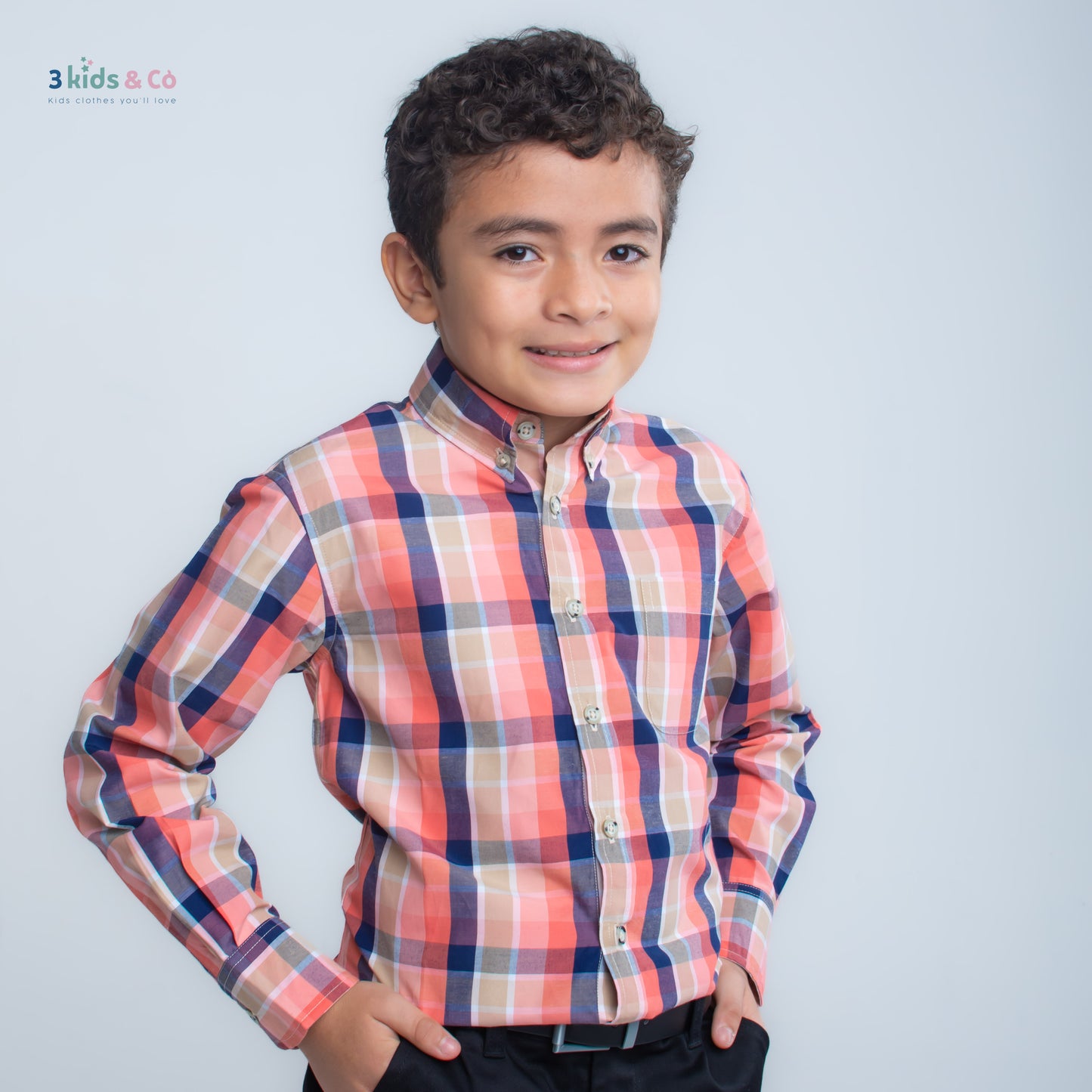 Boys' Long Sleeve Button Down Warm Tones Madras Plaid