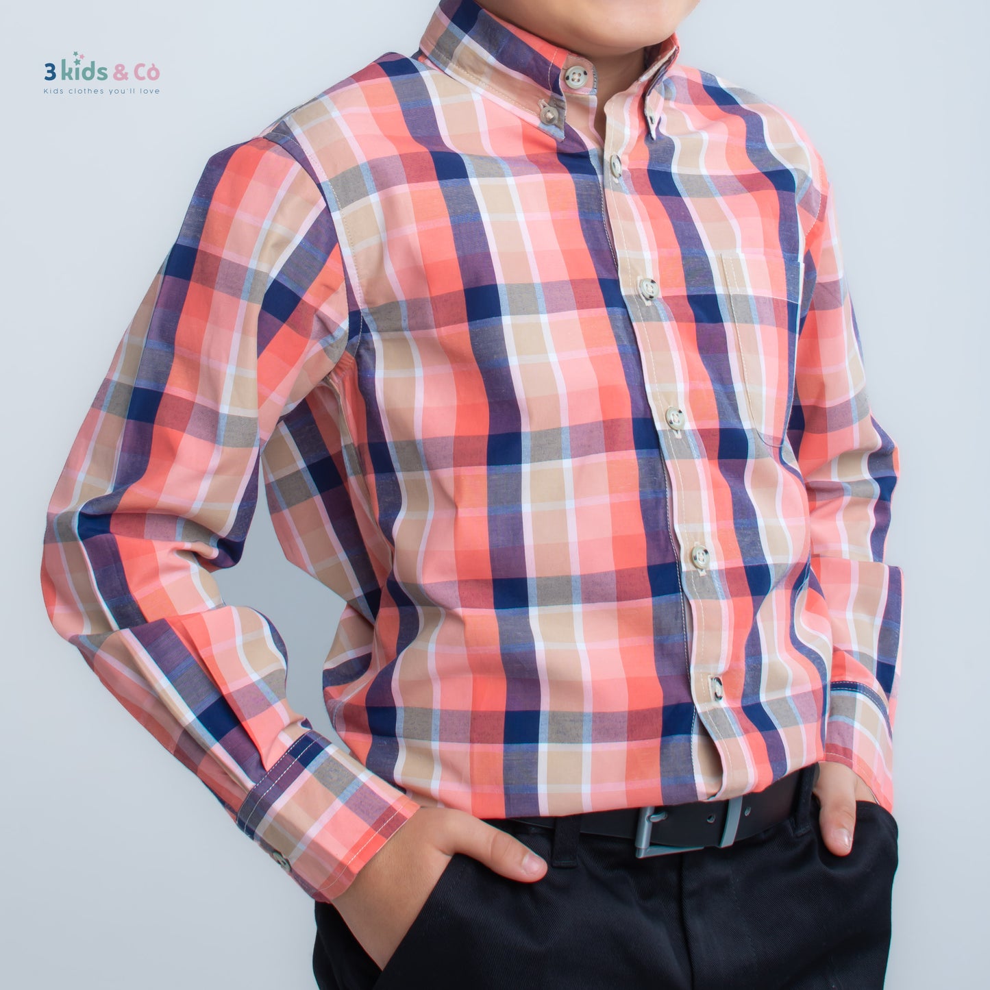 Boys' Long Sleeve Button Down Warm Tones Madras Plaid