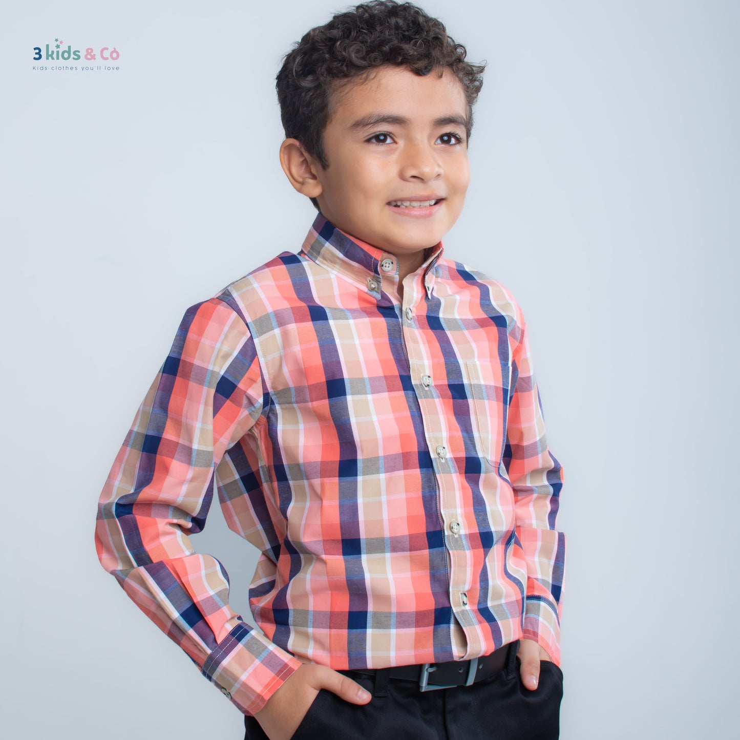 Boys' Long Sleeve Button Down Warm Tones Madras Plaid