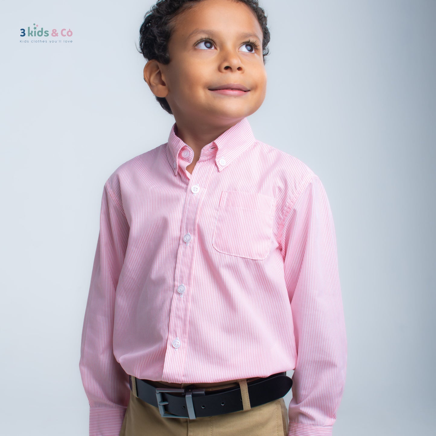 Boys' Long Sleeve Button Down Pink Pinstriped Shirt