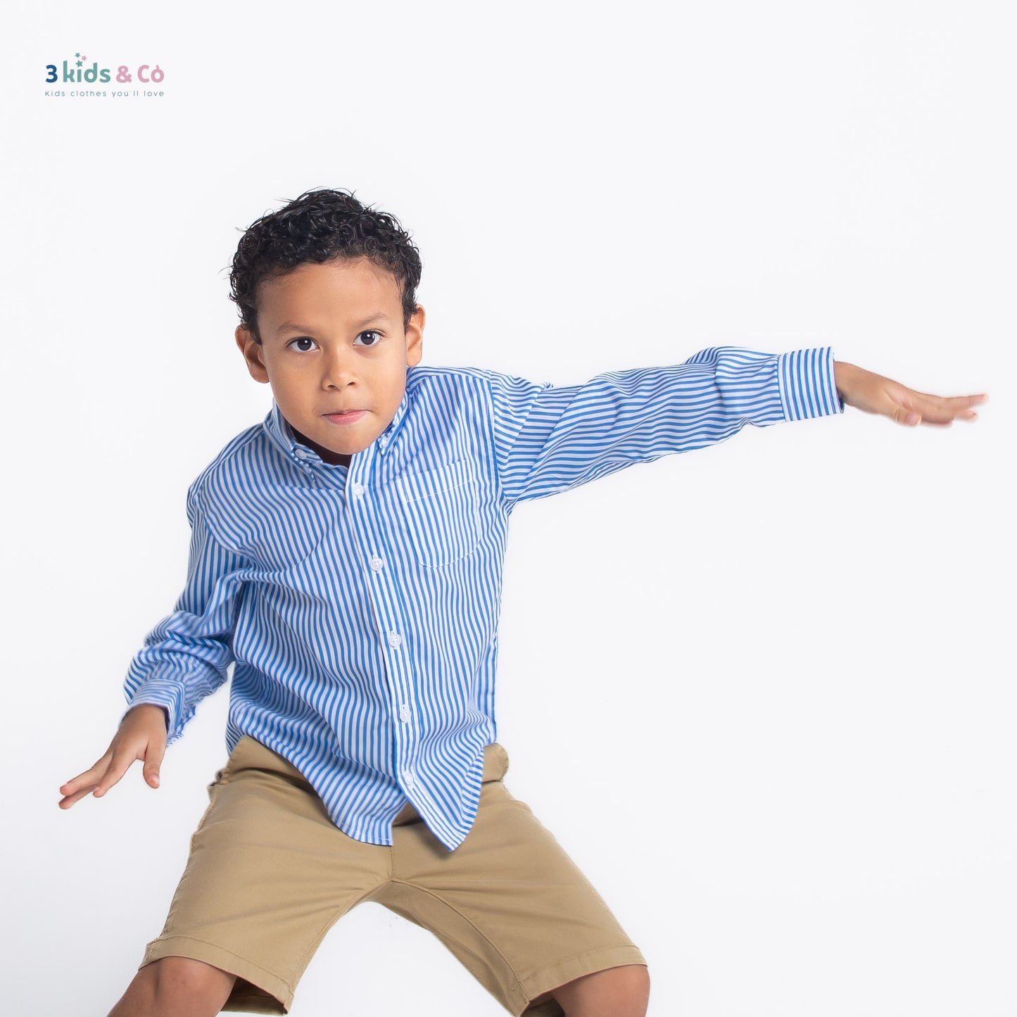 Boys' Button Down Long Sleeve Blue Striped Shirt