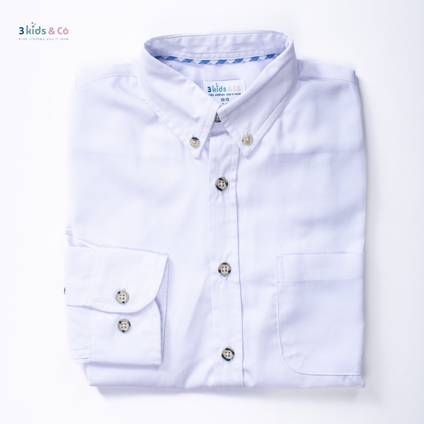 Boys' Button Down Long Sleeve White Pique Textured Solid