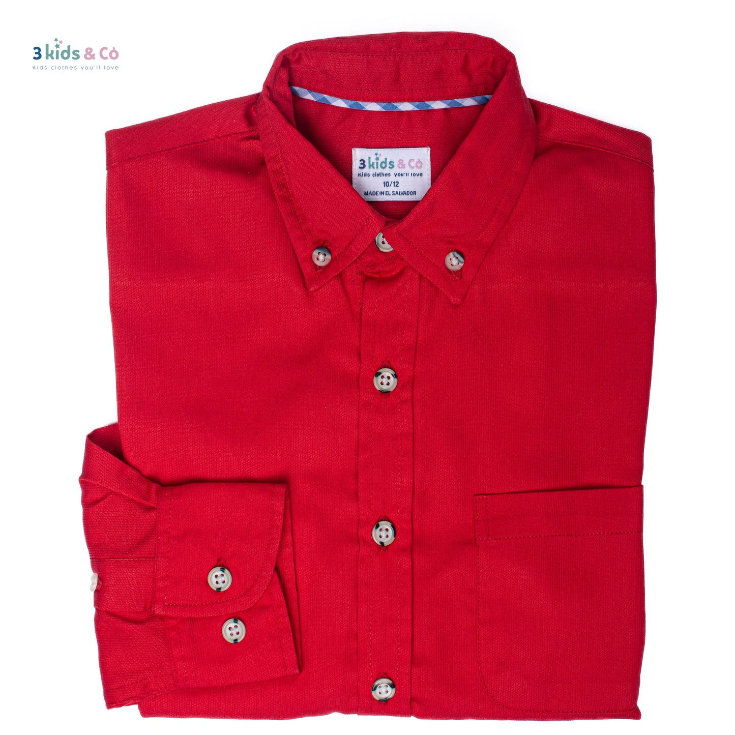 Boys' Button Down Long Sleeve Pique Cherry Textured Solids
