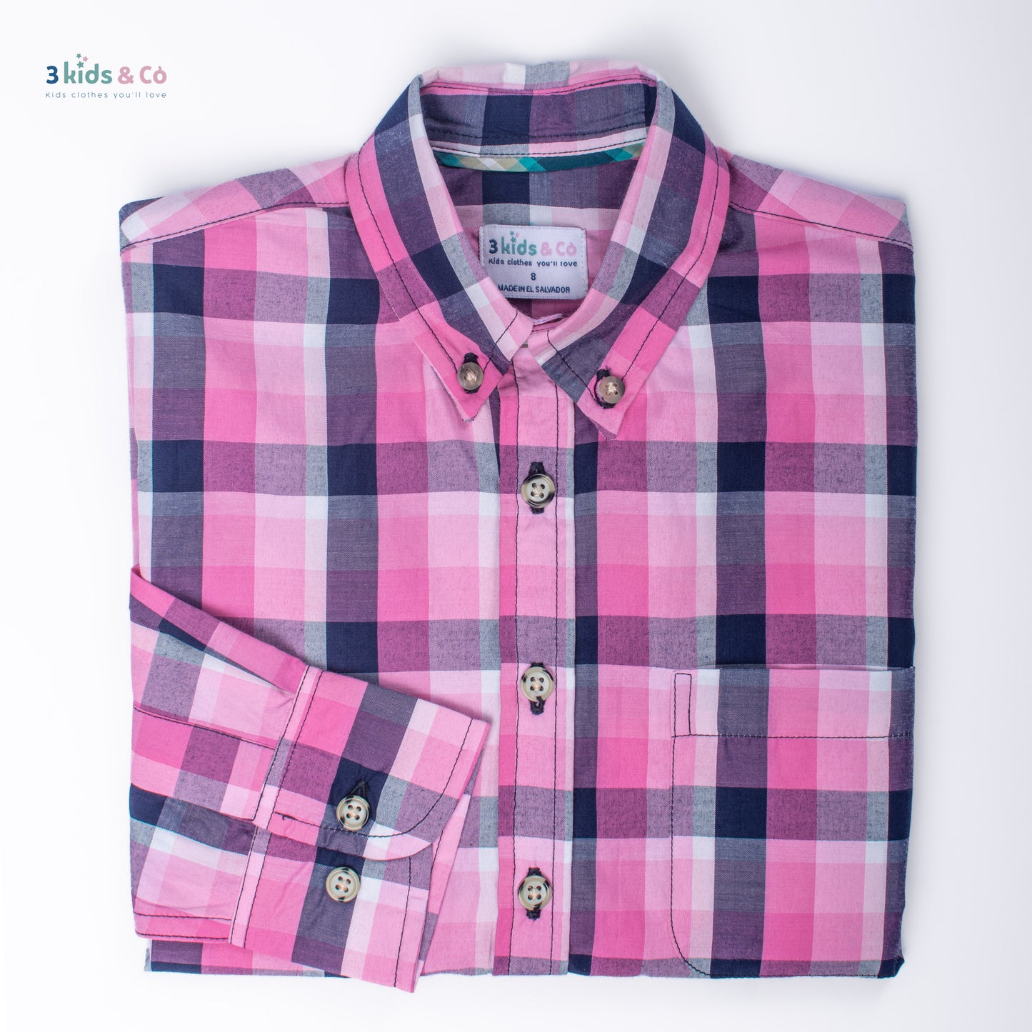 Boys' Long Sleeve Button Down Pink Madras Plaid