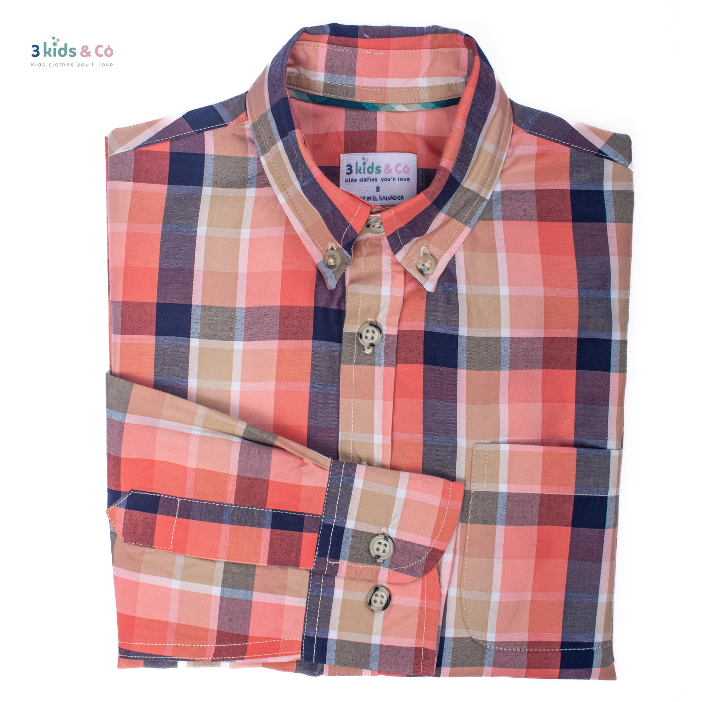 Boys' Long Sleeve Button Down Warm Tones Madras Plaid