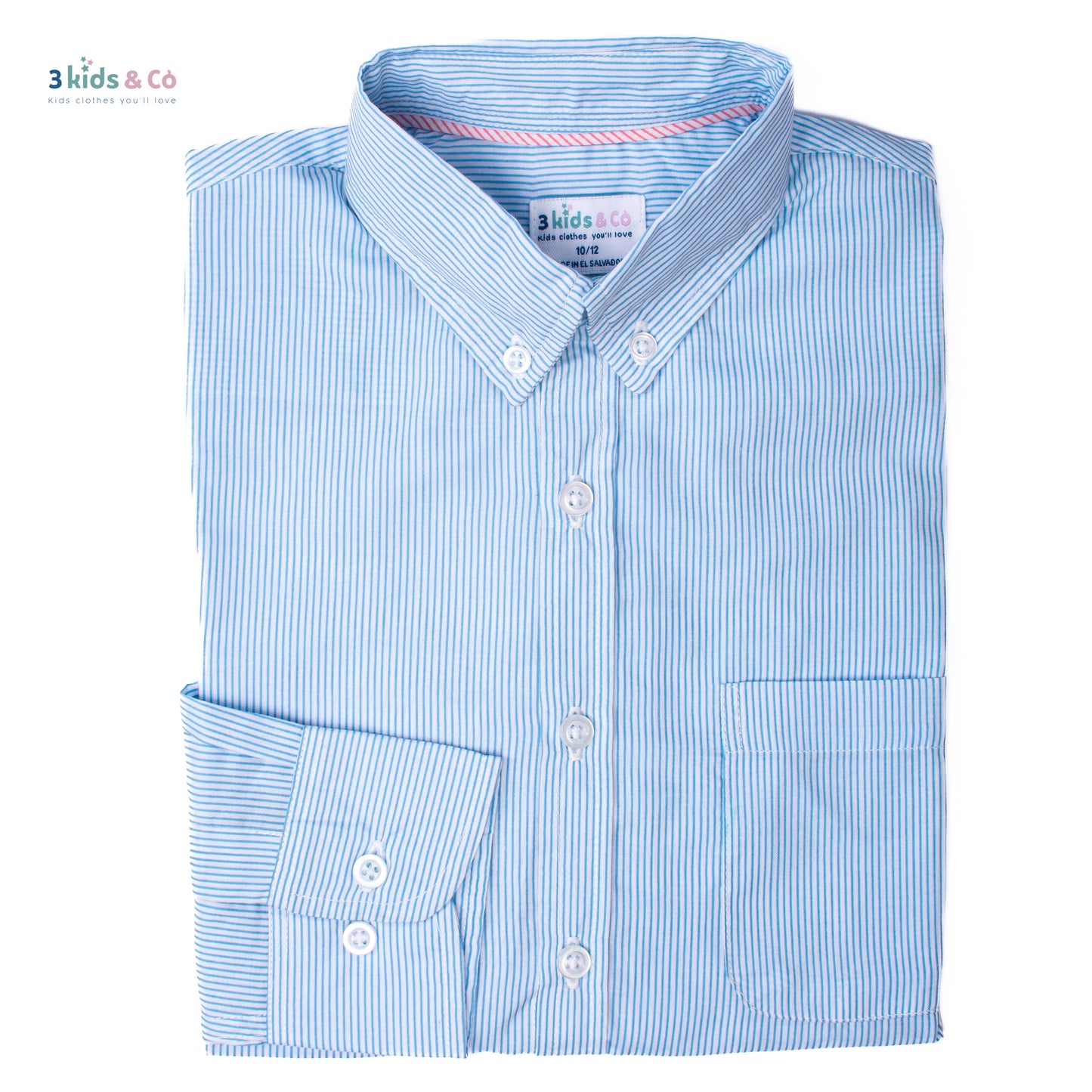 Boys' Long Sleeve Button Down Blue Pinstriped Shirt