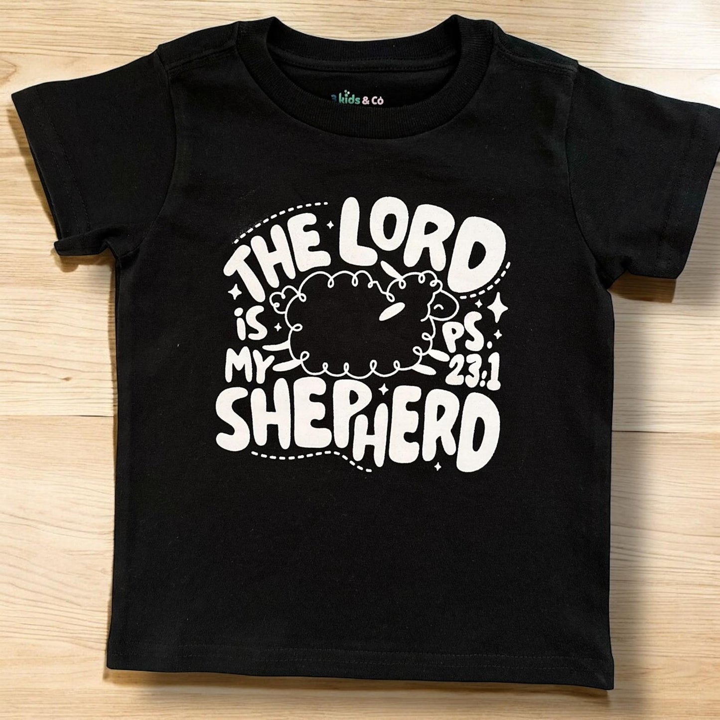 LITTLE DISCIPLES COLLECTION: THE LORD IS MY SHEPHERD LITTLE KIDS T-SHIRT, BLACK
