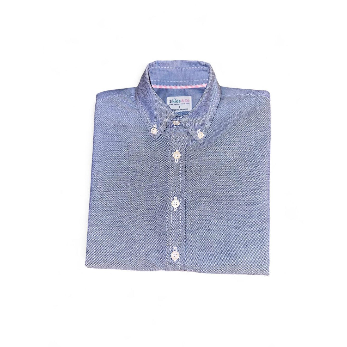 Boys Short Sleeve Button Down Dark Blue Chambray