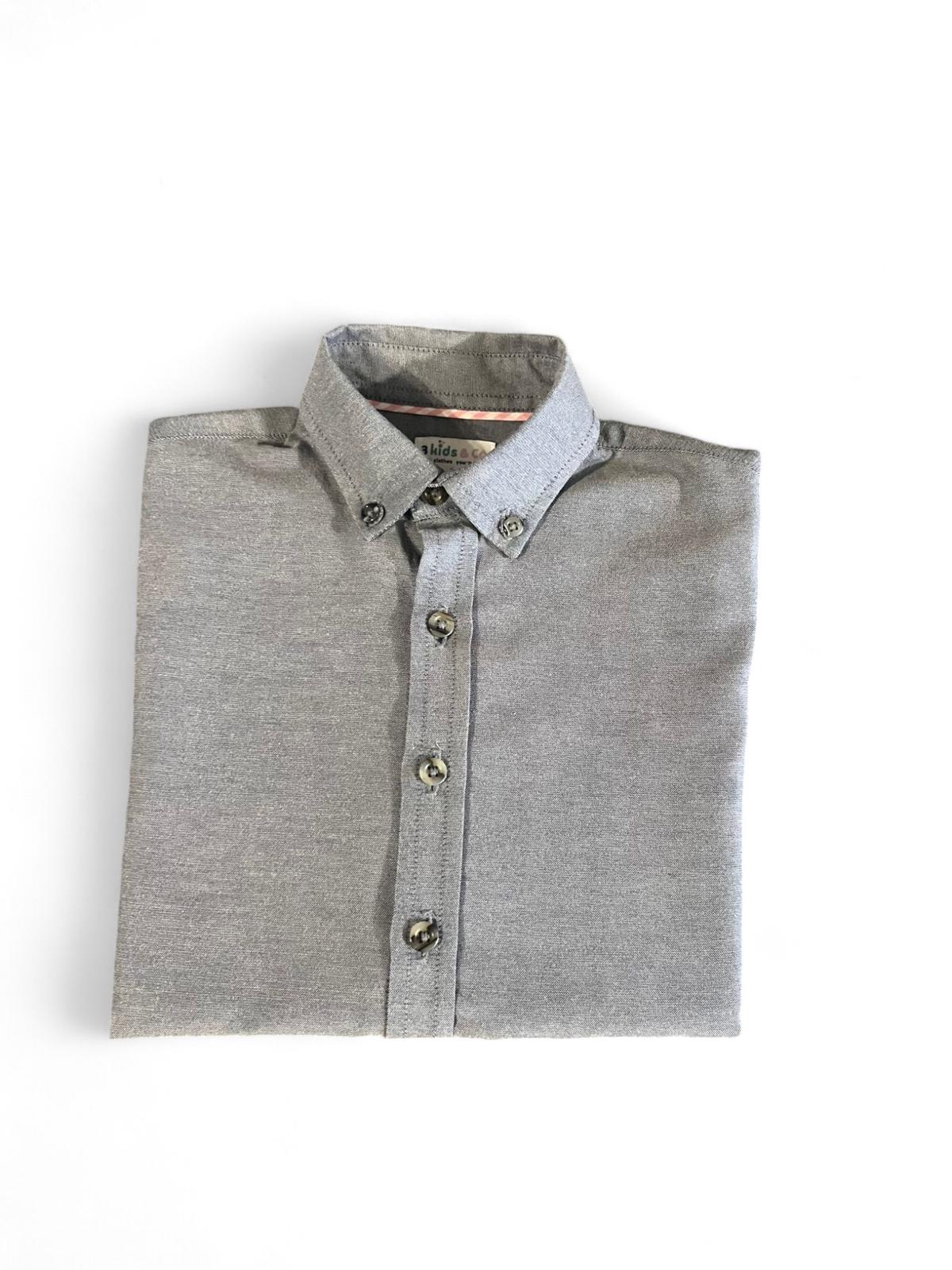 Boys Short Sleeve Button Down Gray Chambray