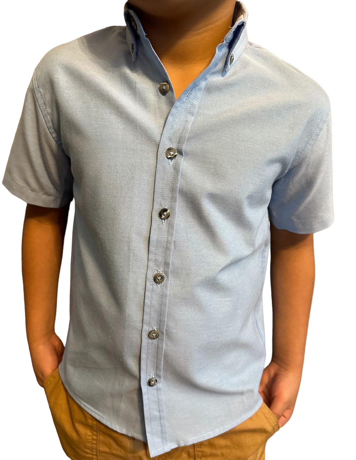 Boys Short Sleeve Button Down Light Blue Chambray