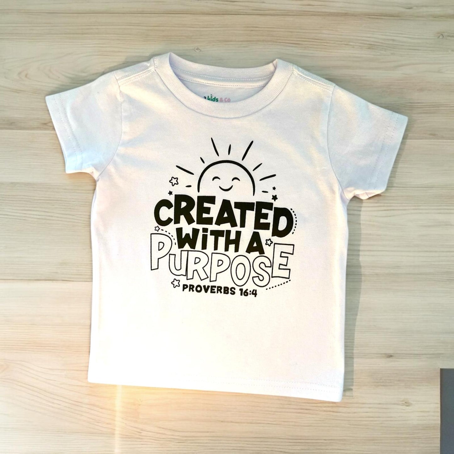 LITTLE DISCIPLES COLLECTION: "CREATED WITH A PURPOSE" LITTLE KIDS T-SHIRT, WHITE
