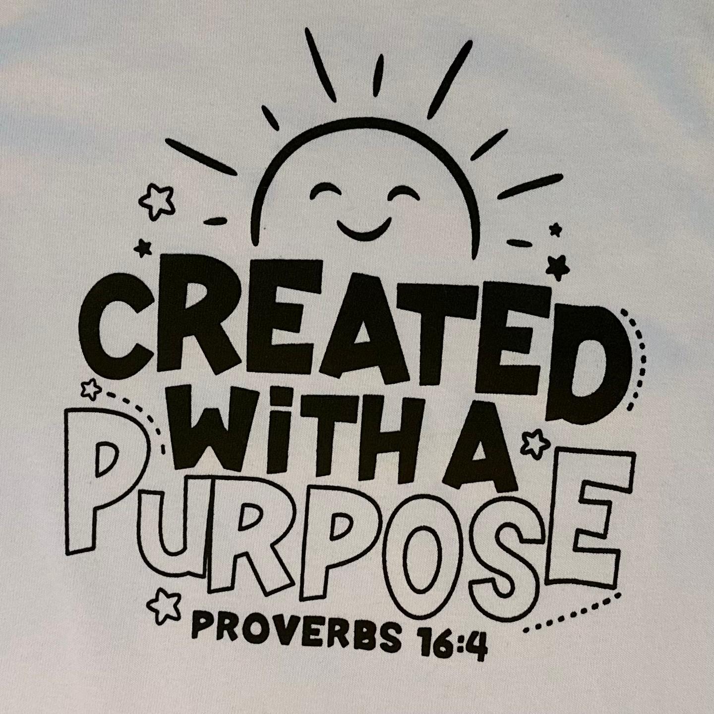 LITTLE DISCIPLES COLLECTION: "CREATED WITH A PURPOSE" LITTLE KIDS T-SHIRT, WHITE
