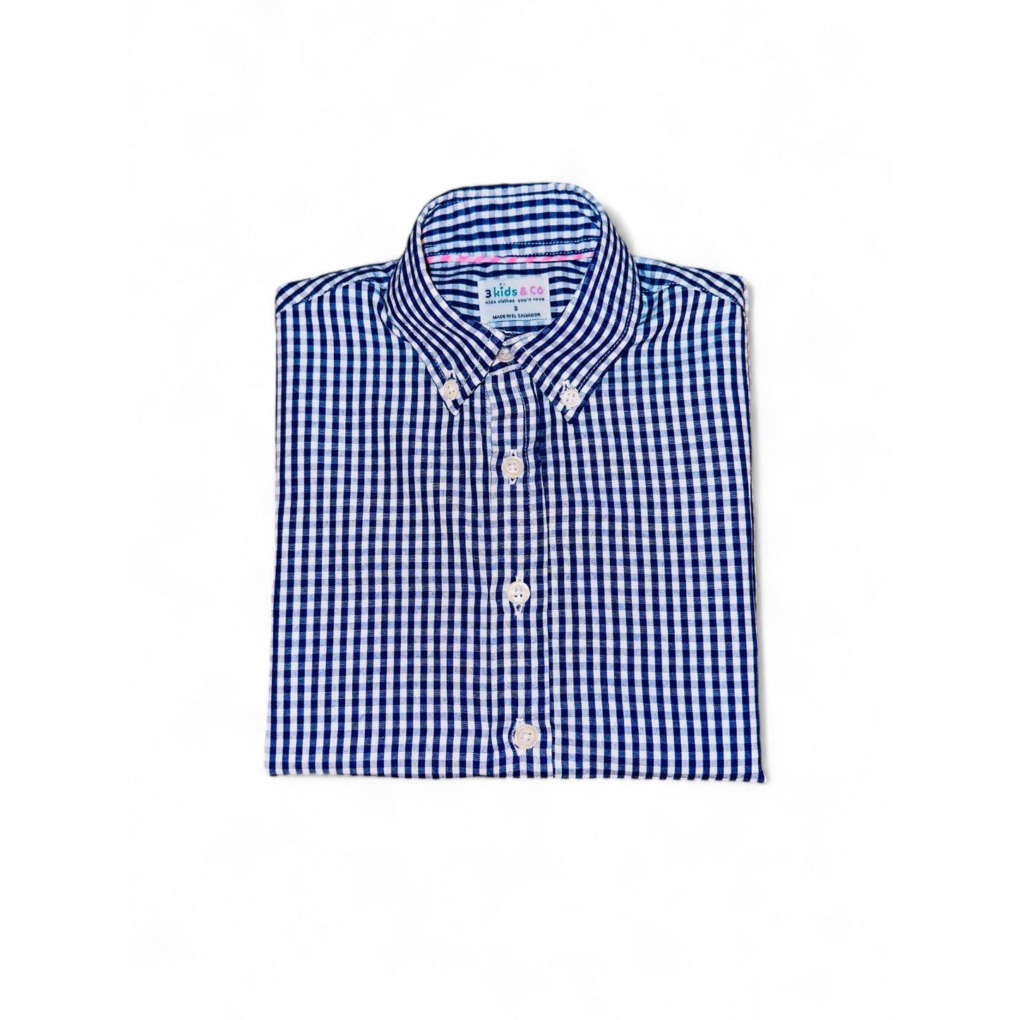 Boys' Short Sleeve Button Down Blue All-Season Gingham Plaid