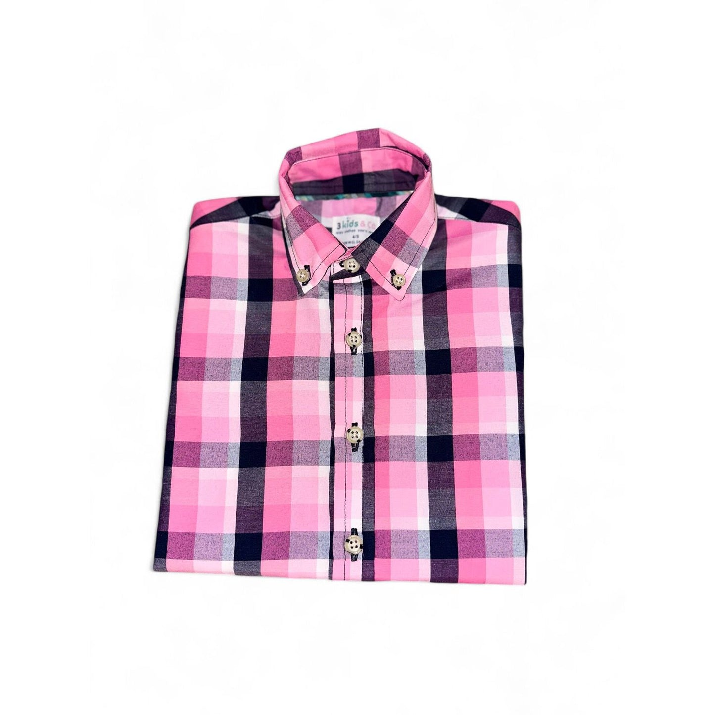 Boys' Short Sleeve Button Down Pink Madras Plaid