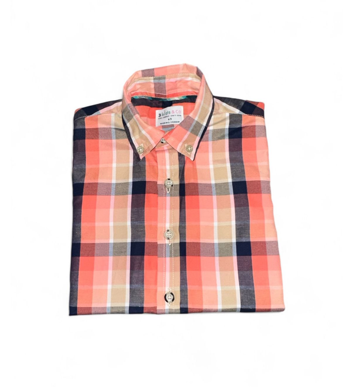 Boys' Short Sleeve Button Down Warm Tones Madras Plaid