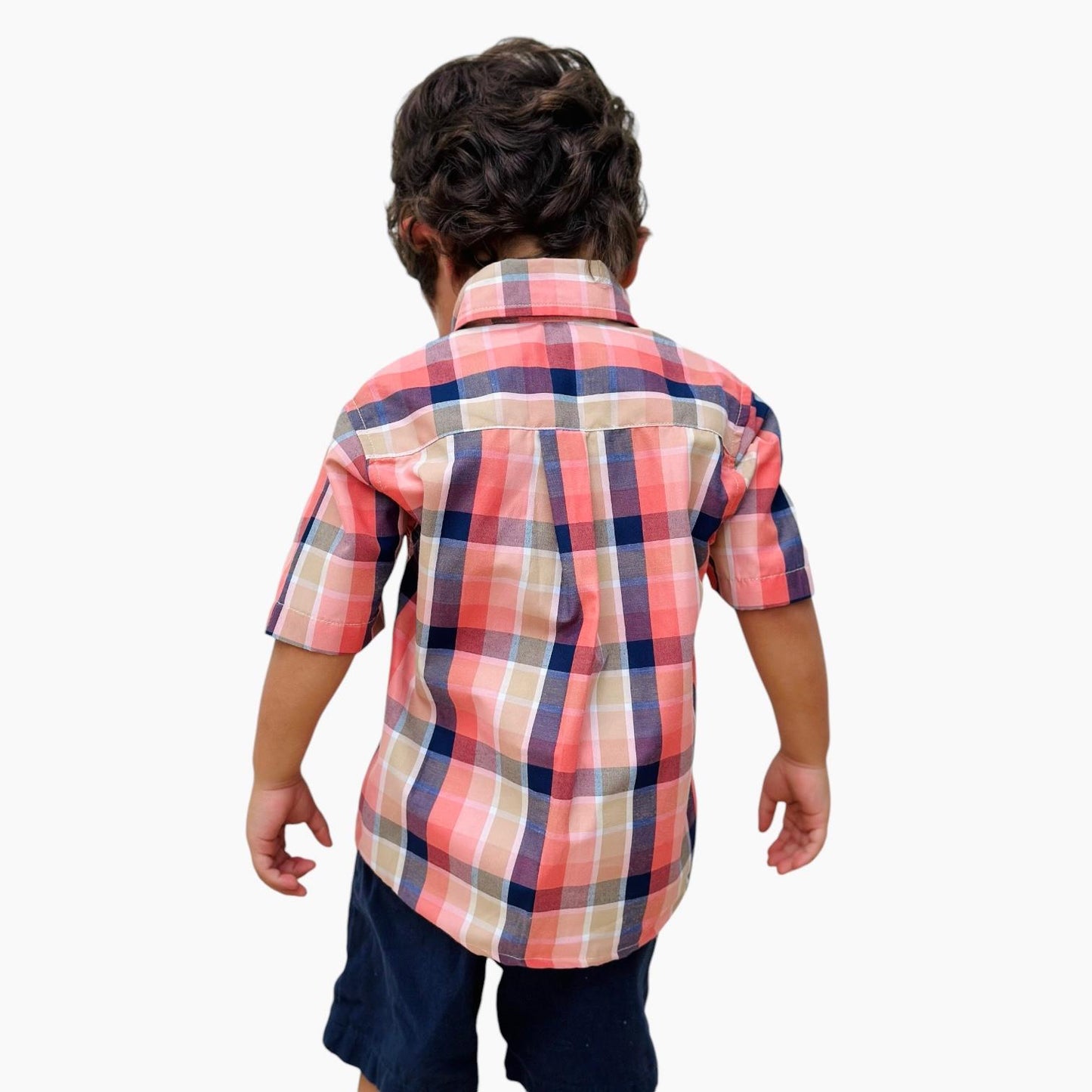 Boys' Short Sleeve Button Down Warm Tones Madras Plaid
