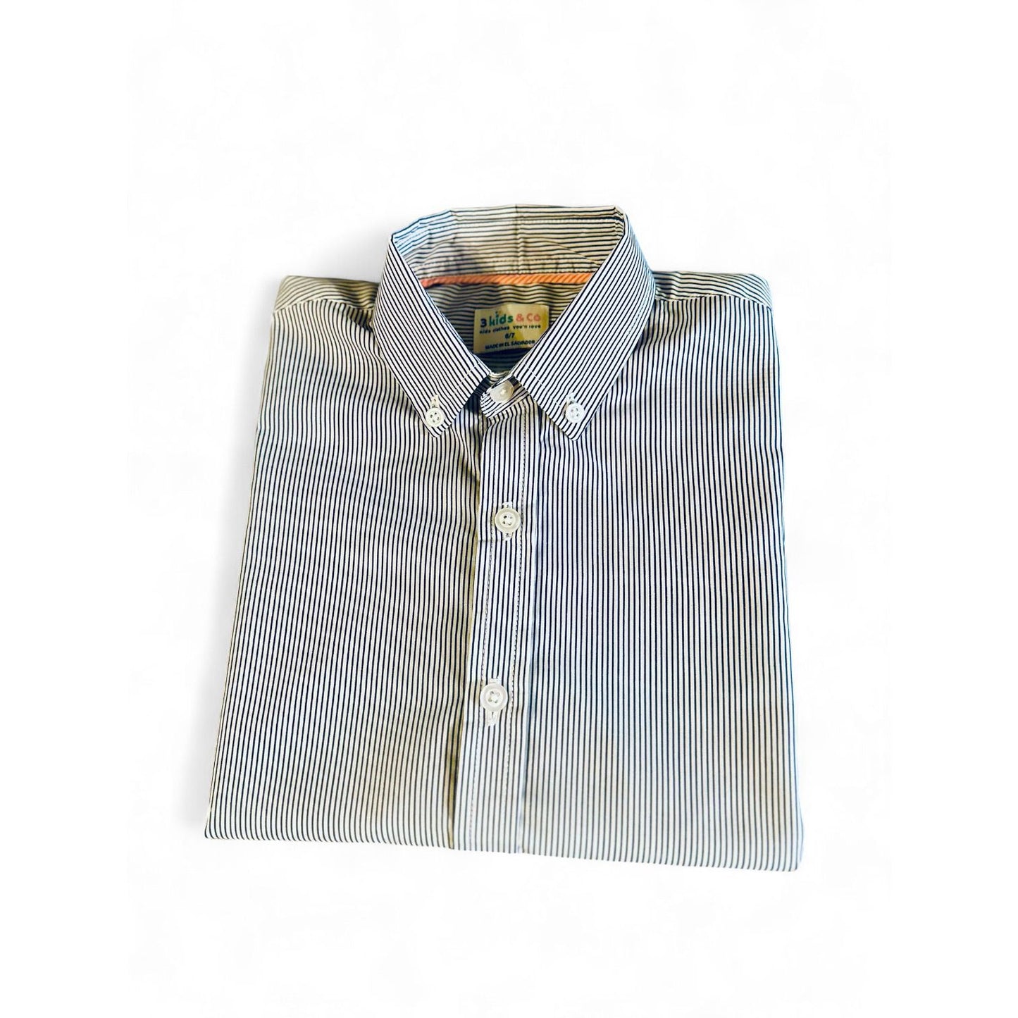BOYS' BUTTON DOWN NAVY PIN STRIPE SHORT SLEEVE