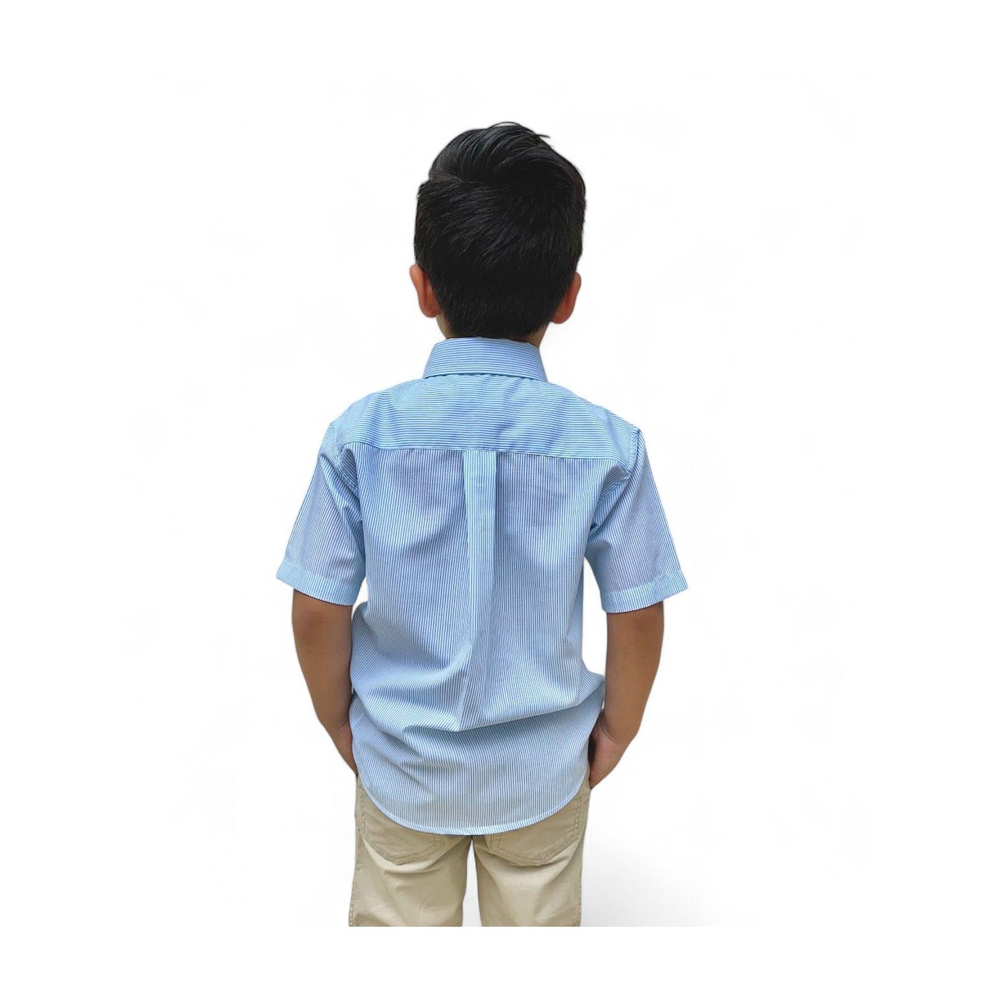 BOYS' BUTTON DOWN LIGHT BLUE PIN STRIPE SHORT SLEEVE