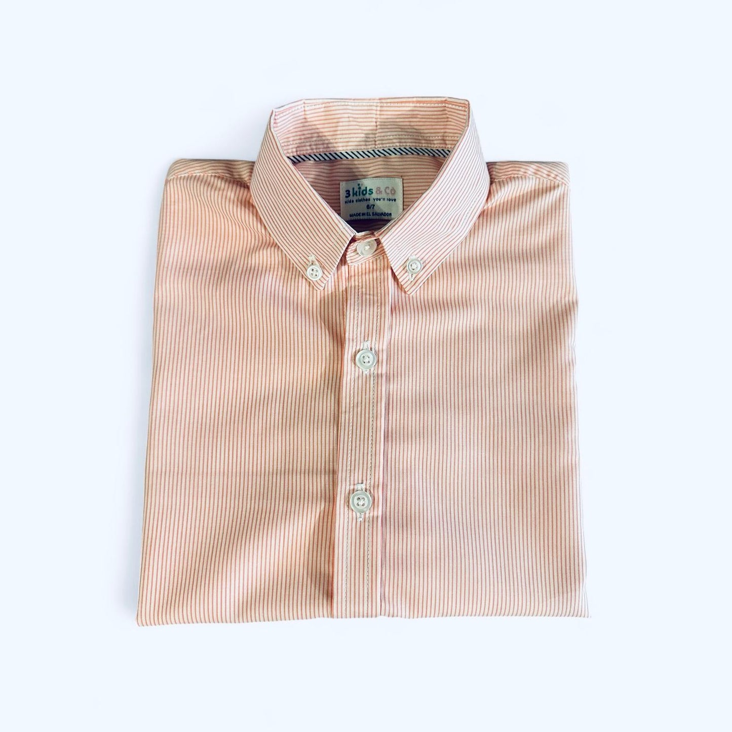 BOYS' BUTTON DOWN PINK PIN STRIPE SHORT SLEEVE