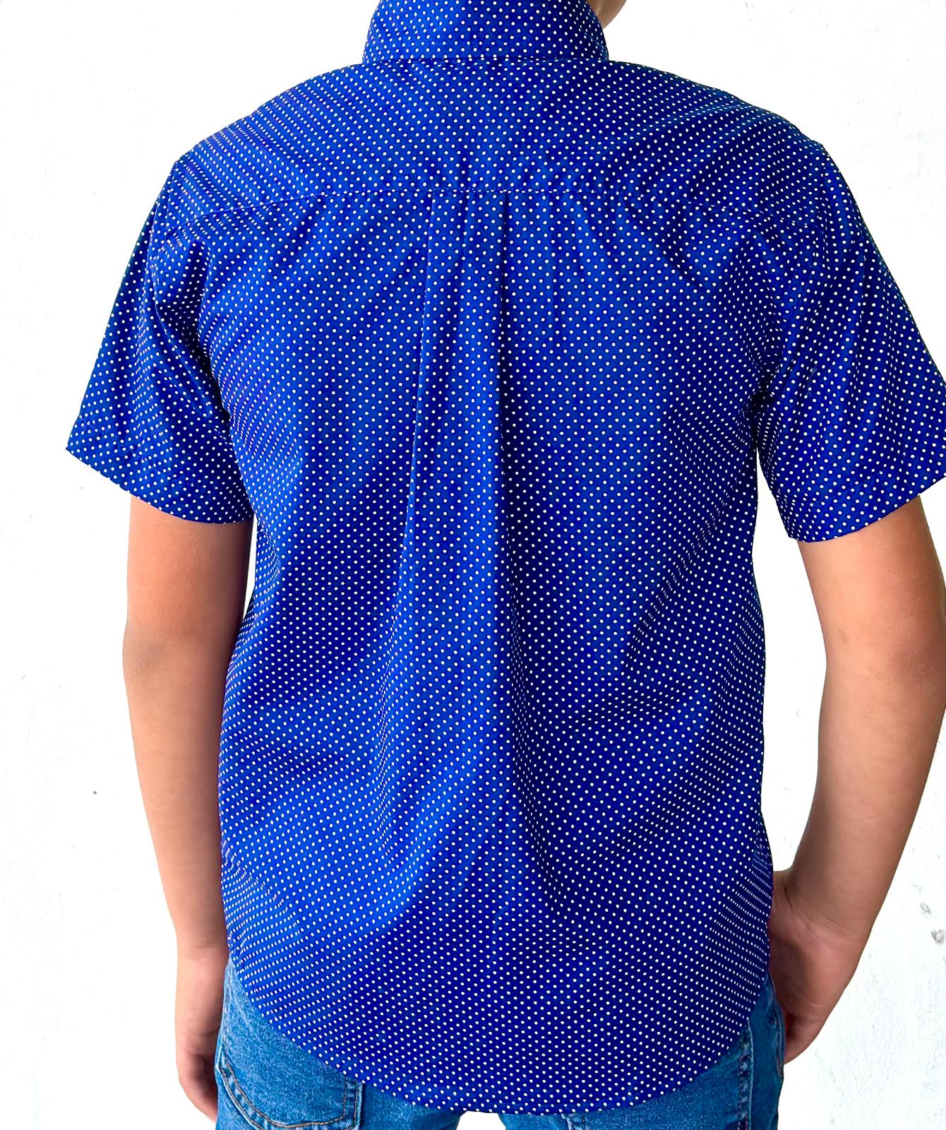 Boys Short Sleeve Button Down Blue Polka Dot Print