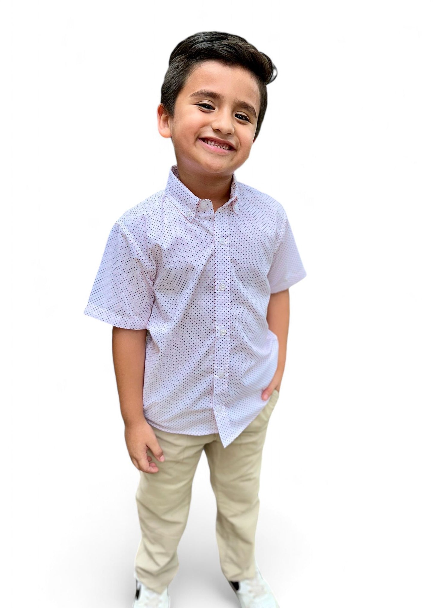 Boys' Short Sleeve Button Down White Red Polka Dot Print