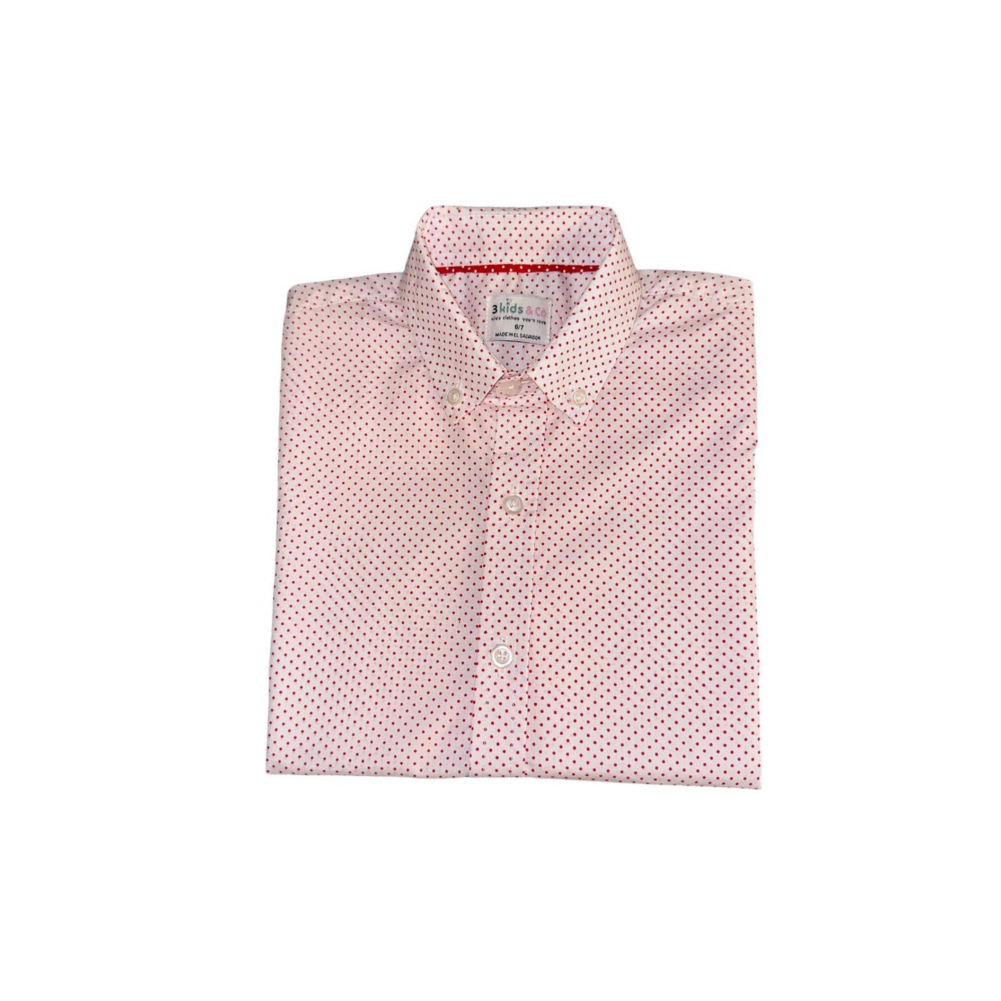 Boys' Short Sleeve Button Down White Red Polka Dot Print