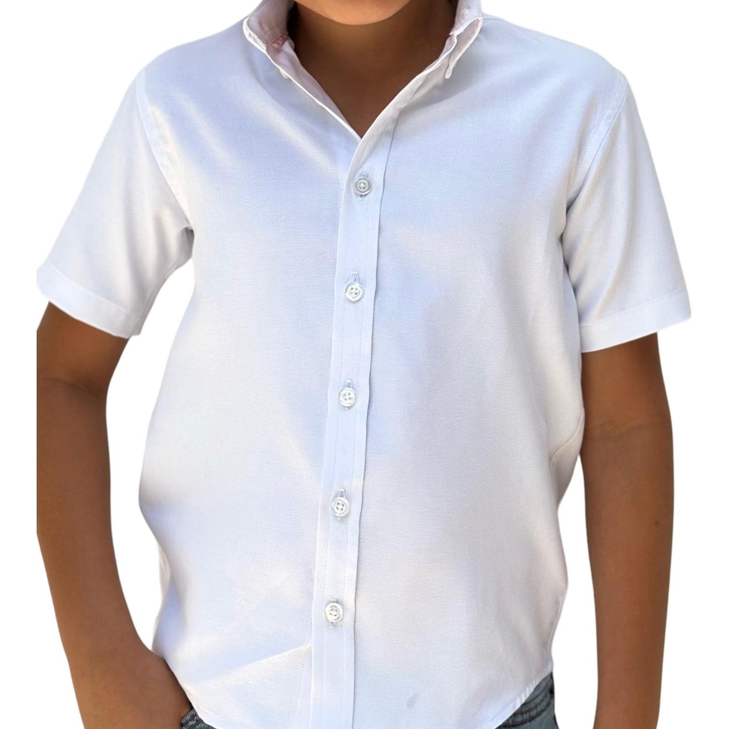 BOYS' SHORT SLEEVE BUTTON DOWN CLASSIC SOLID WHITE