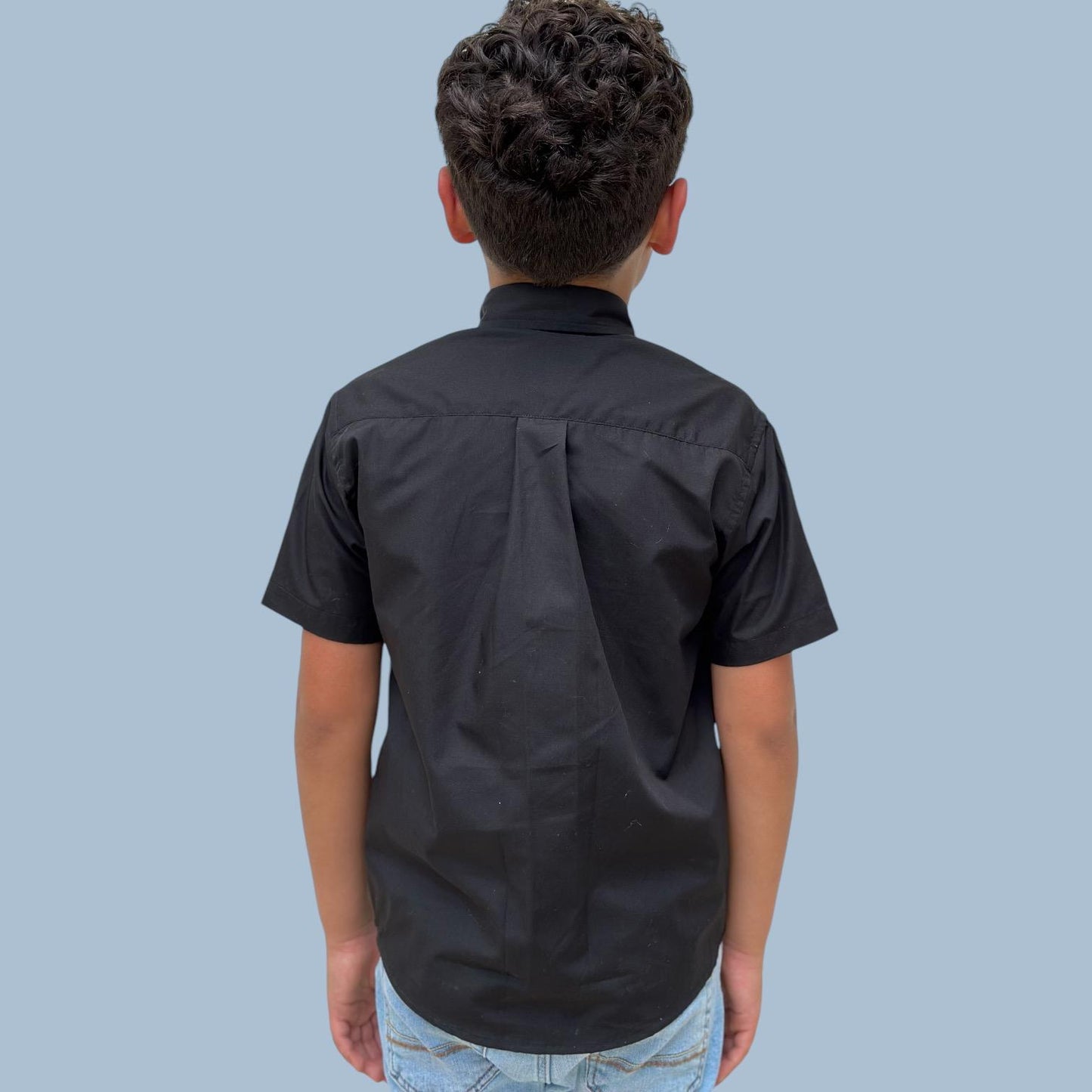 BOYS' SHORT SLEEVE BUTTON DOWN CLASSIC SOLID BLACK