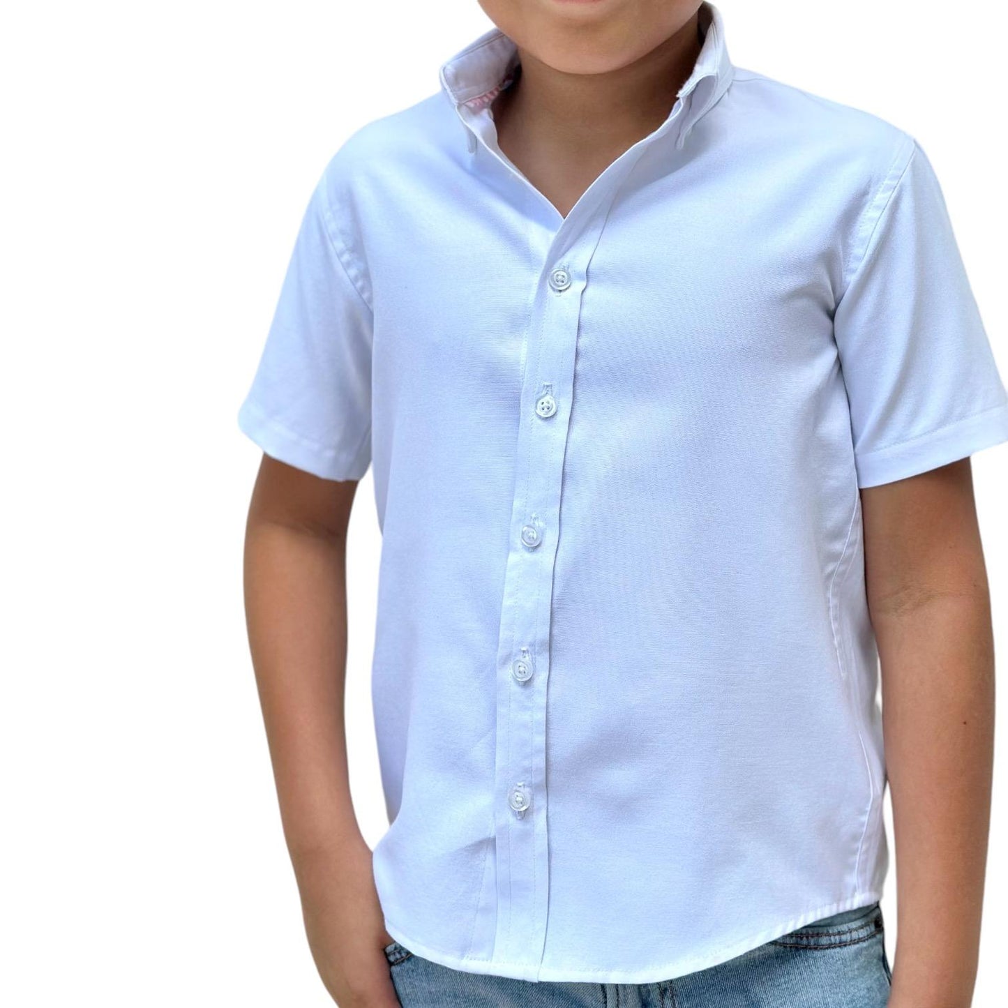 BOYS' SHORT SLEEVE BUTTON DOWN CLASSIC SOLID WHITE