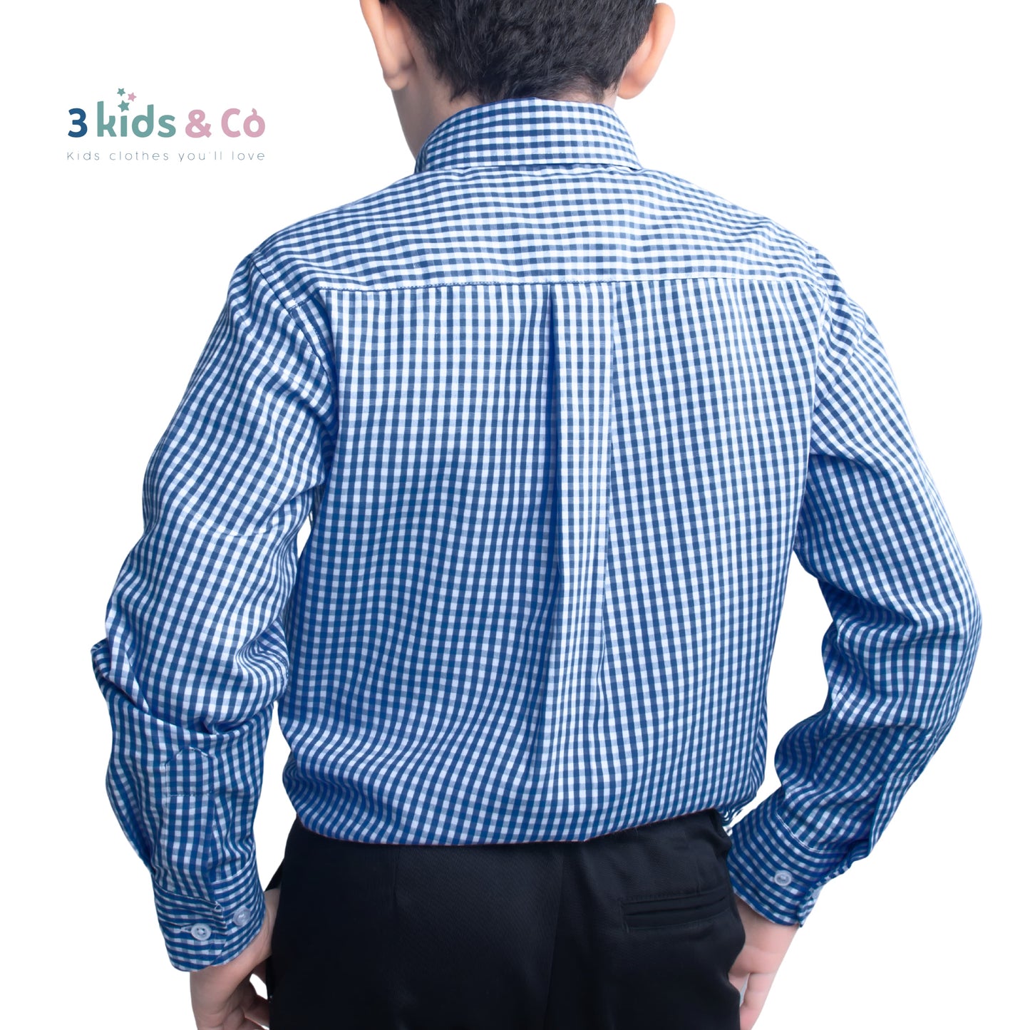 Boys' Long Sleeve Button Down All-Season Gingham Navy Plaid