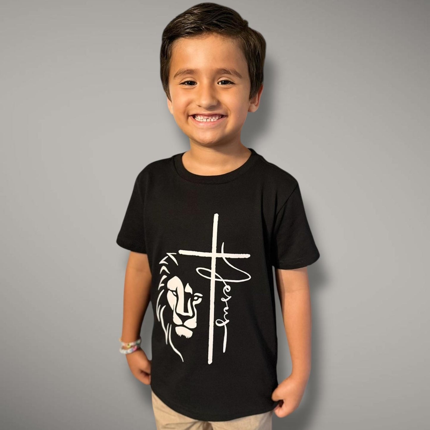 LITTLE DISCIPLES COLLECTION: LION & CROSS KIDS T-SHIRT, BLACK