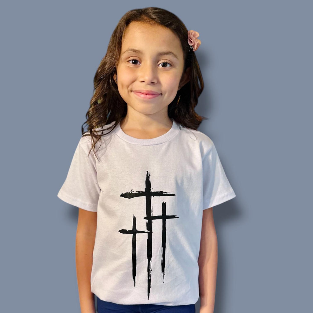LITTLE DISCIPLES COLLECTION: THREE CROSSES,  KIDS T-SHIRT, WHITE